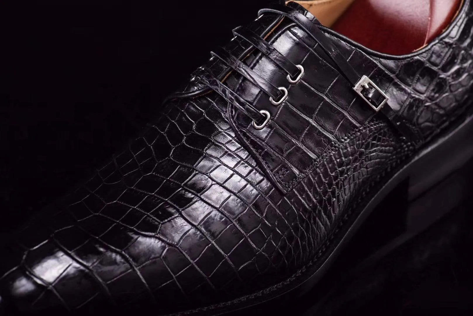 Crocodile Shoes Lace-Up Shoes In Black Crocodile Skin Leather soft cushions