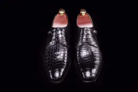 Top View Crocodile Shoes Lace-Up Shoes In Black Crocodile Skin Leather