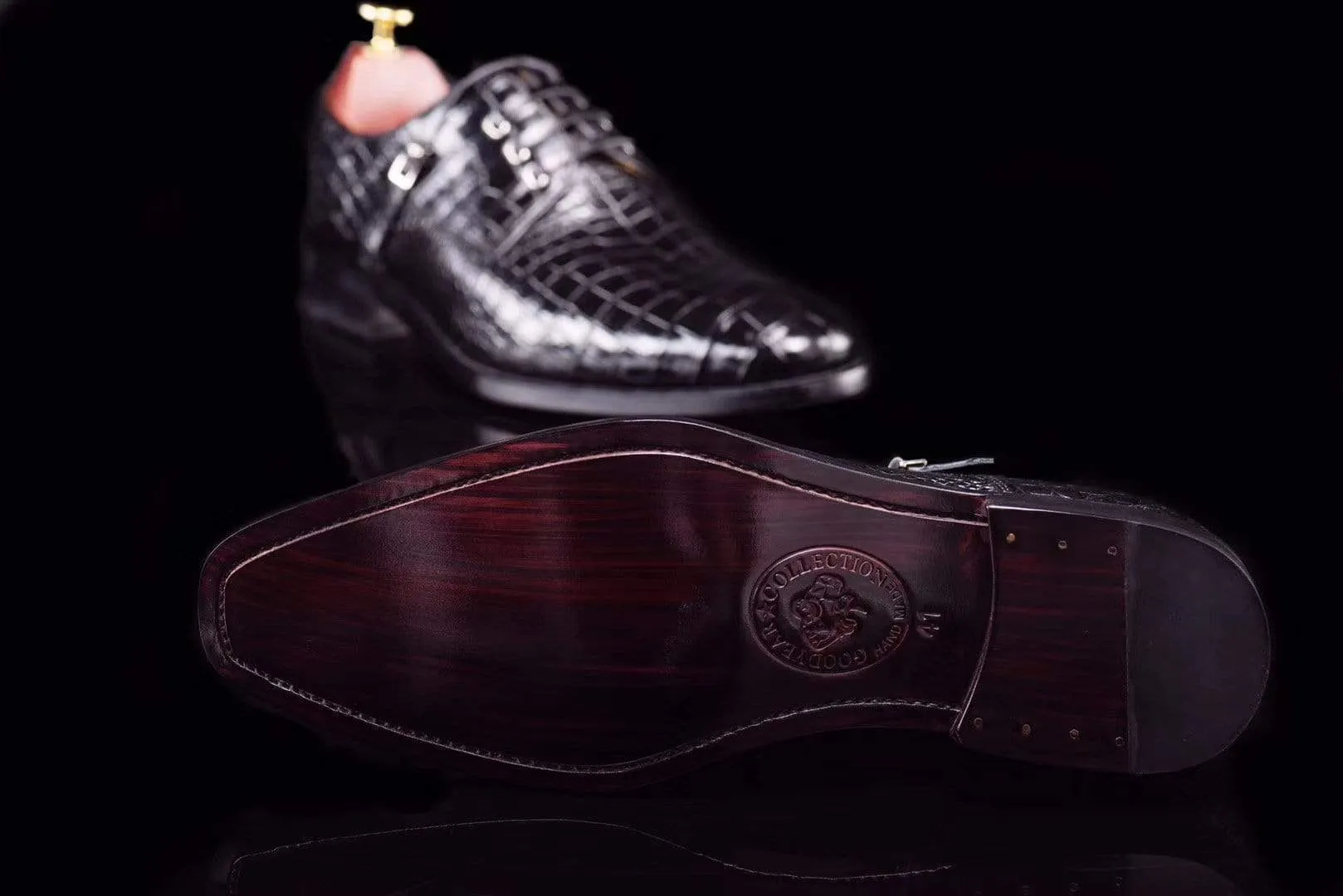 Crocodile Shoes Lace-Up Shoes In Black Crocodile Skin Leather Happy Mood Bridge View