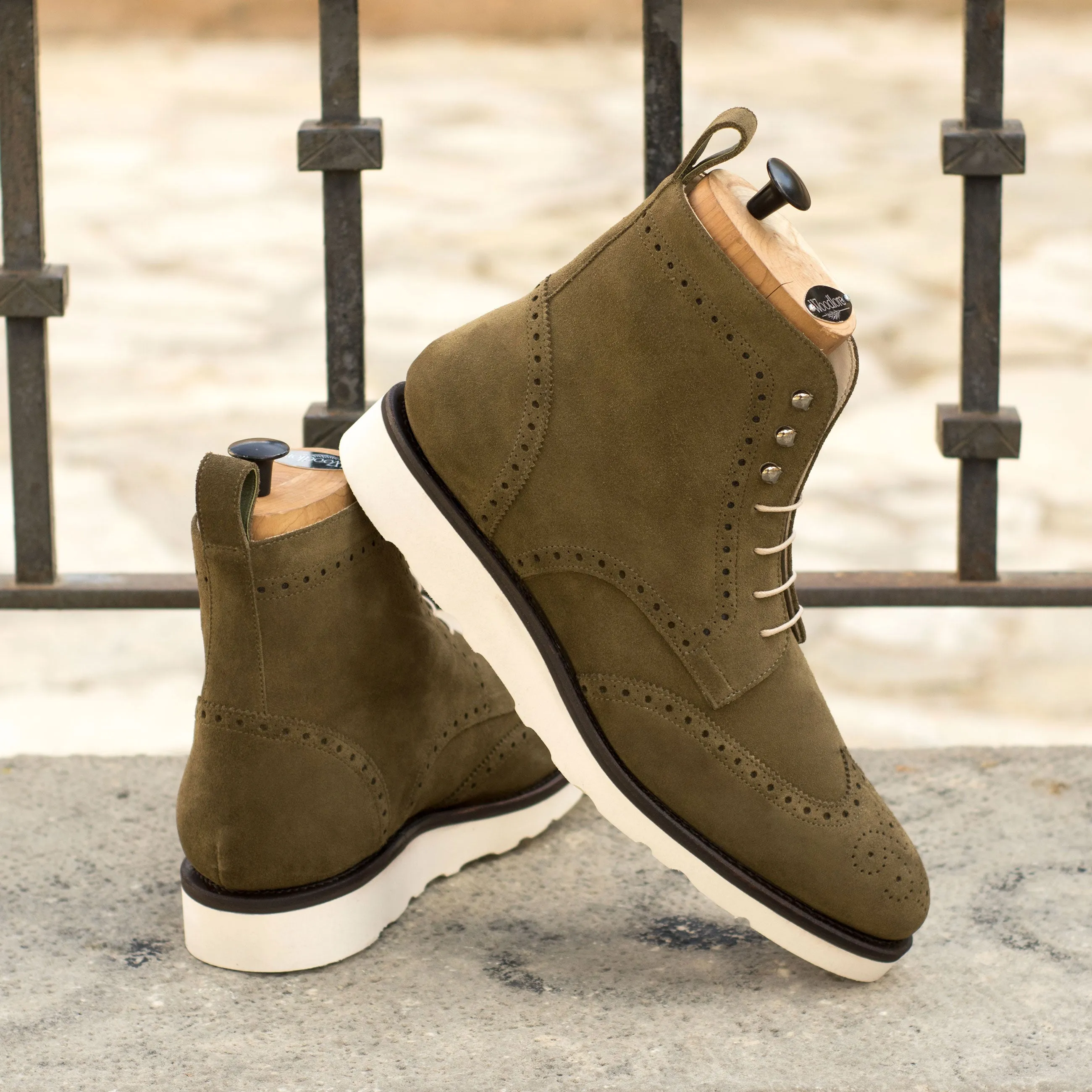 Khaki Suede Brogue Boots Comfort Step Shock Absorb