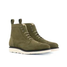 Khaki Suede Brogue Boots Subtle Fashion Scandi Style
