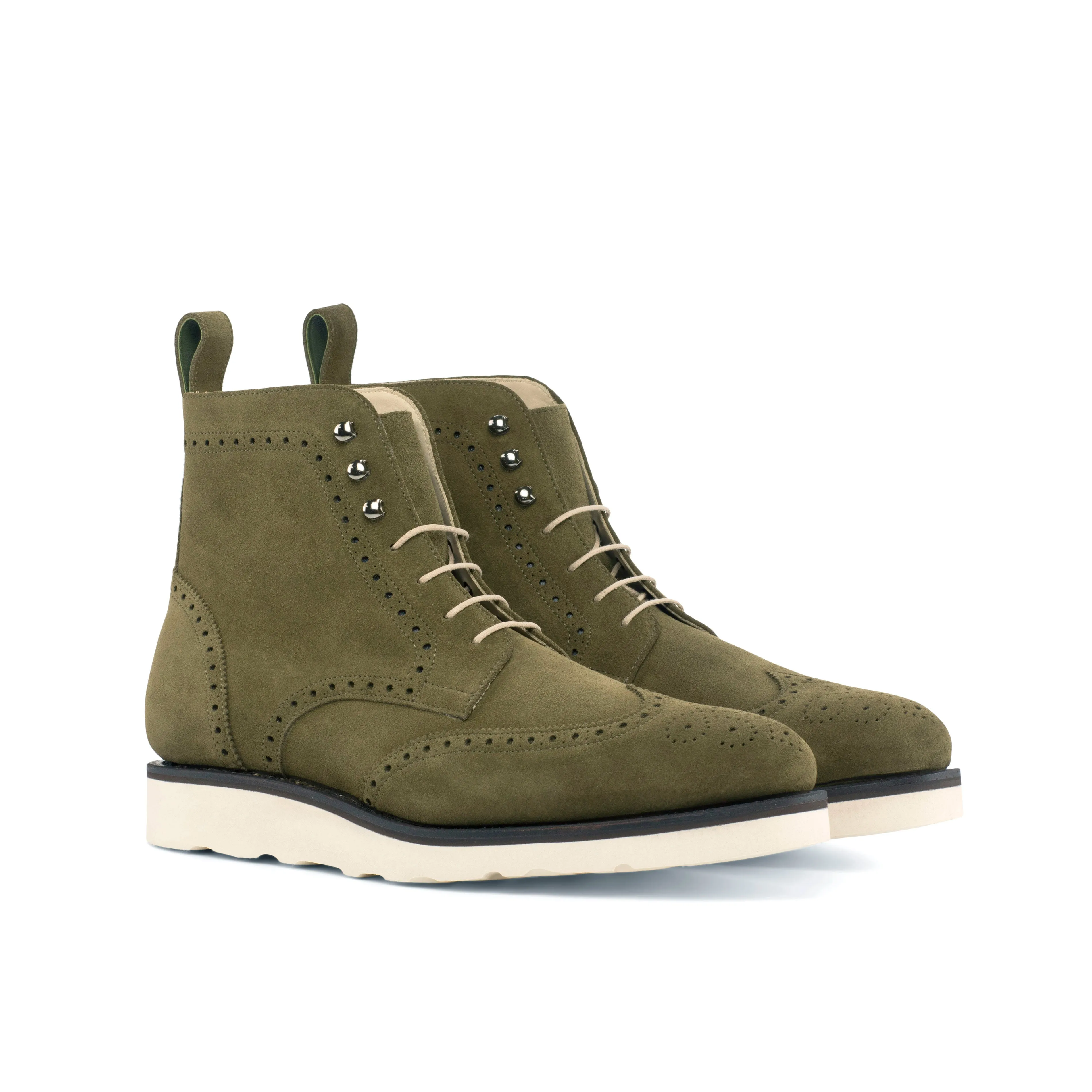 Khaki Suede Brogue Boots Subtle Fashion Scandi Style