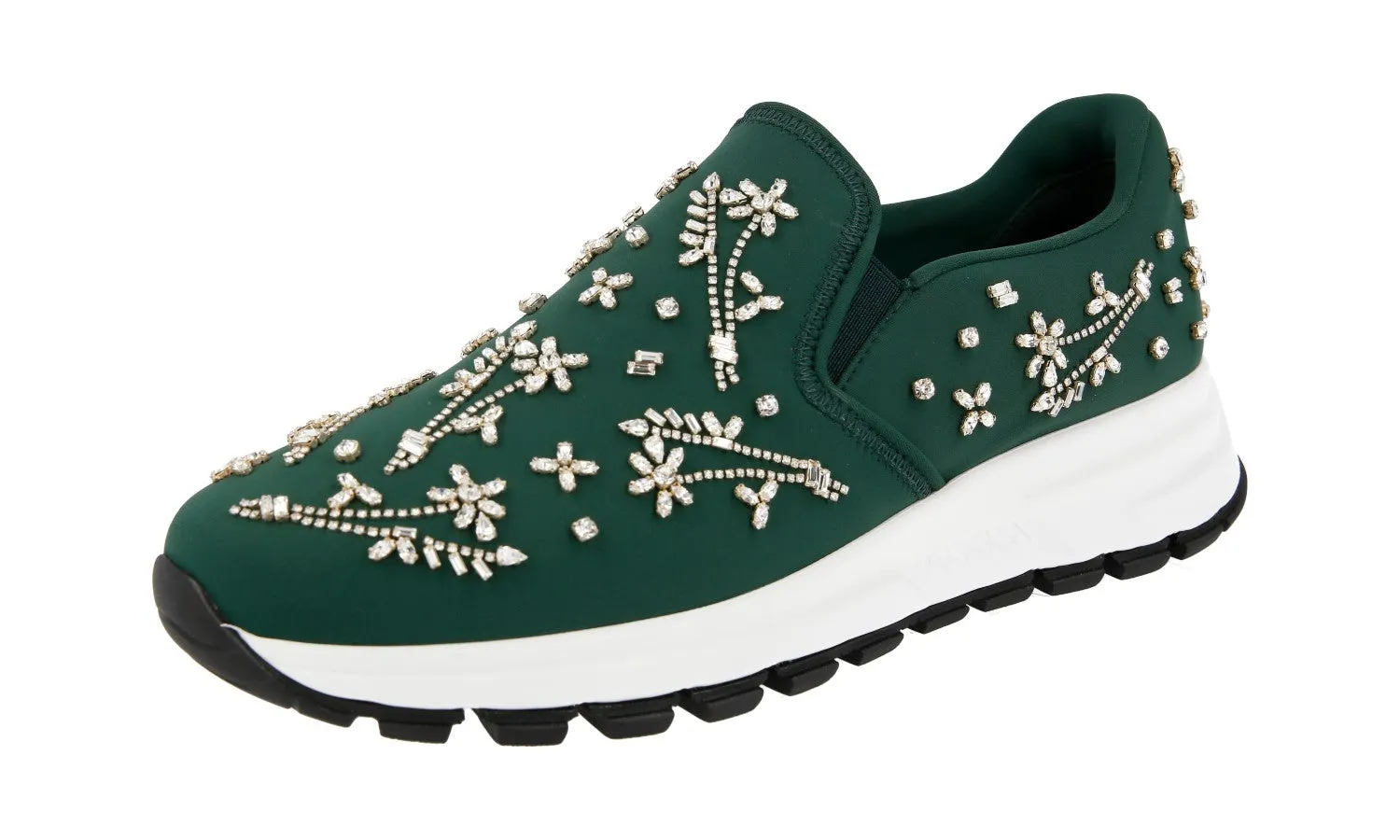 Prada Women's Green Neoprene Prax 01 Slip-on Sneaker 1S1321 Breathable Lining Urban Stylewear