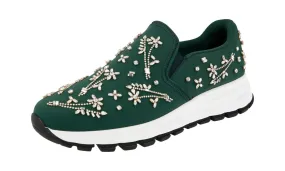 Prada Women's Green Neoprene Prax 01 Slip-on Sneaker 1S1321 Breathable Lining Urban Stylewear