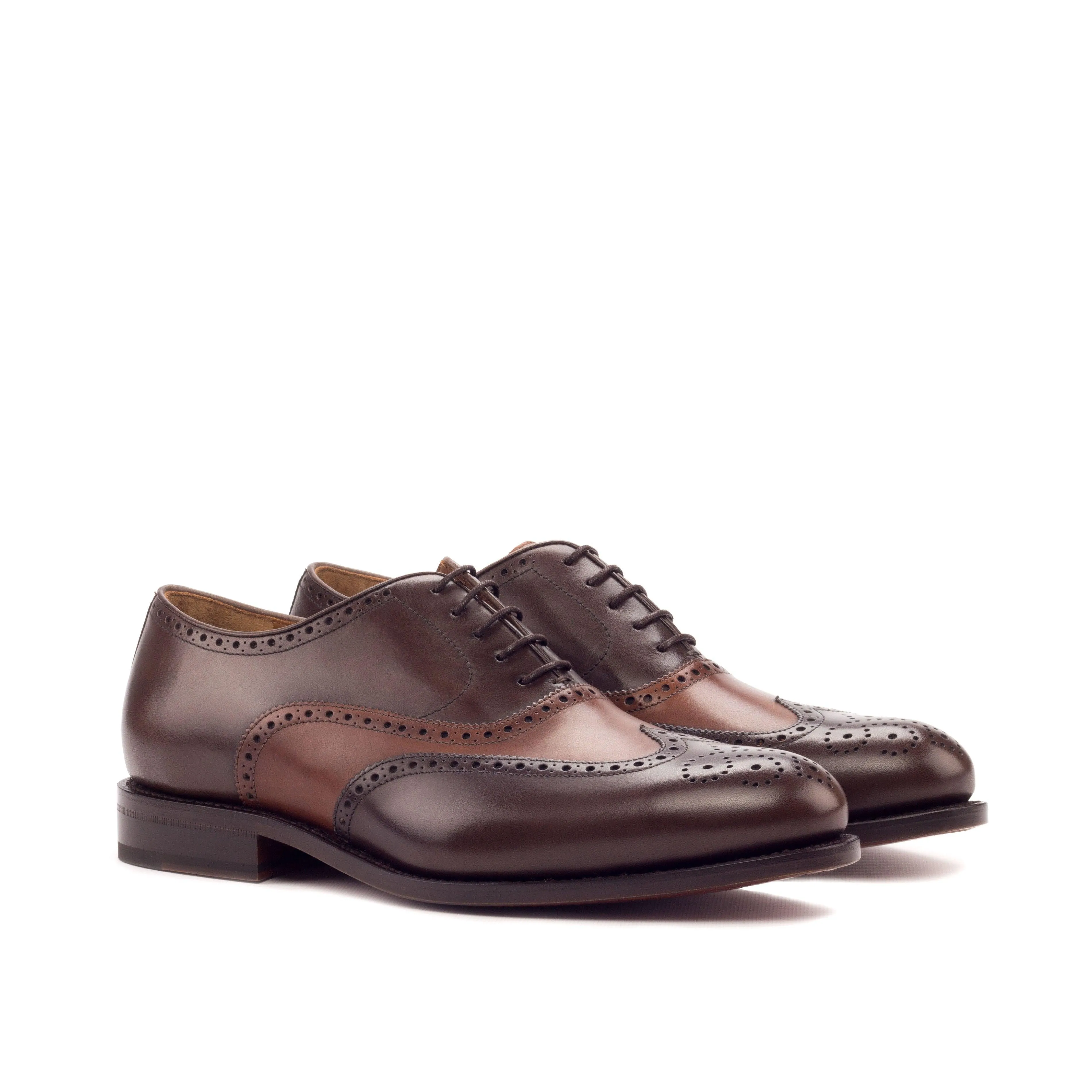 Dark Brown & Cognac Calf Leather Brogue Refined Casual