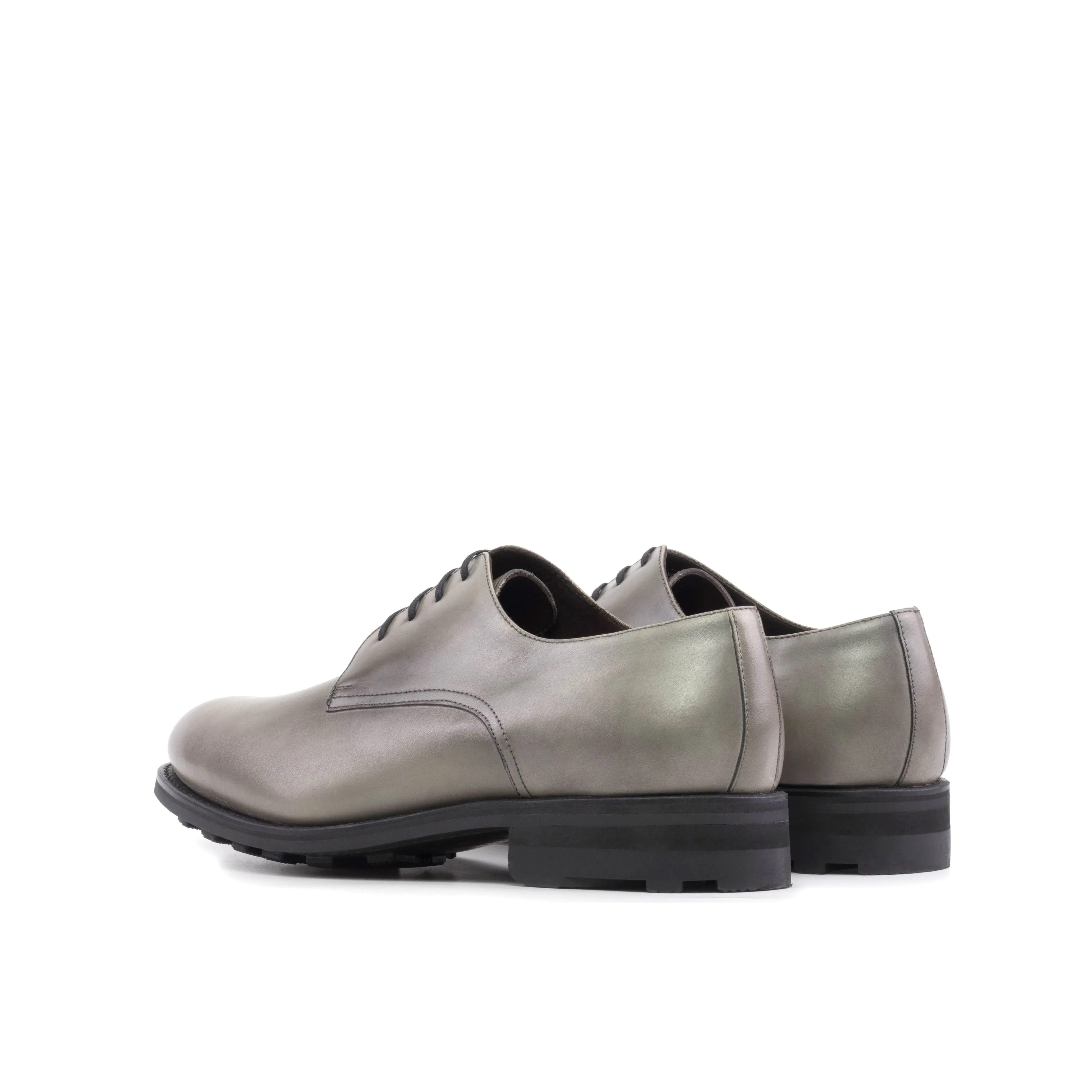 Grey Painted Calf Leather Derby Shoes Flat Sole