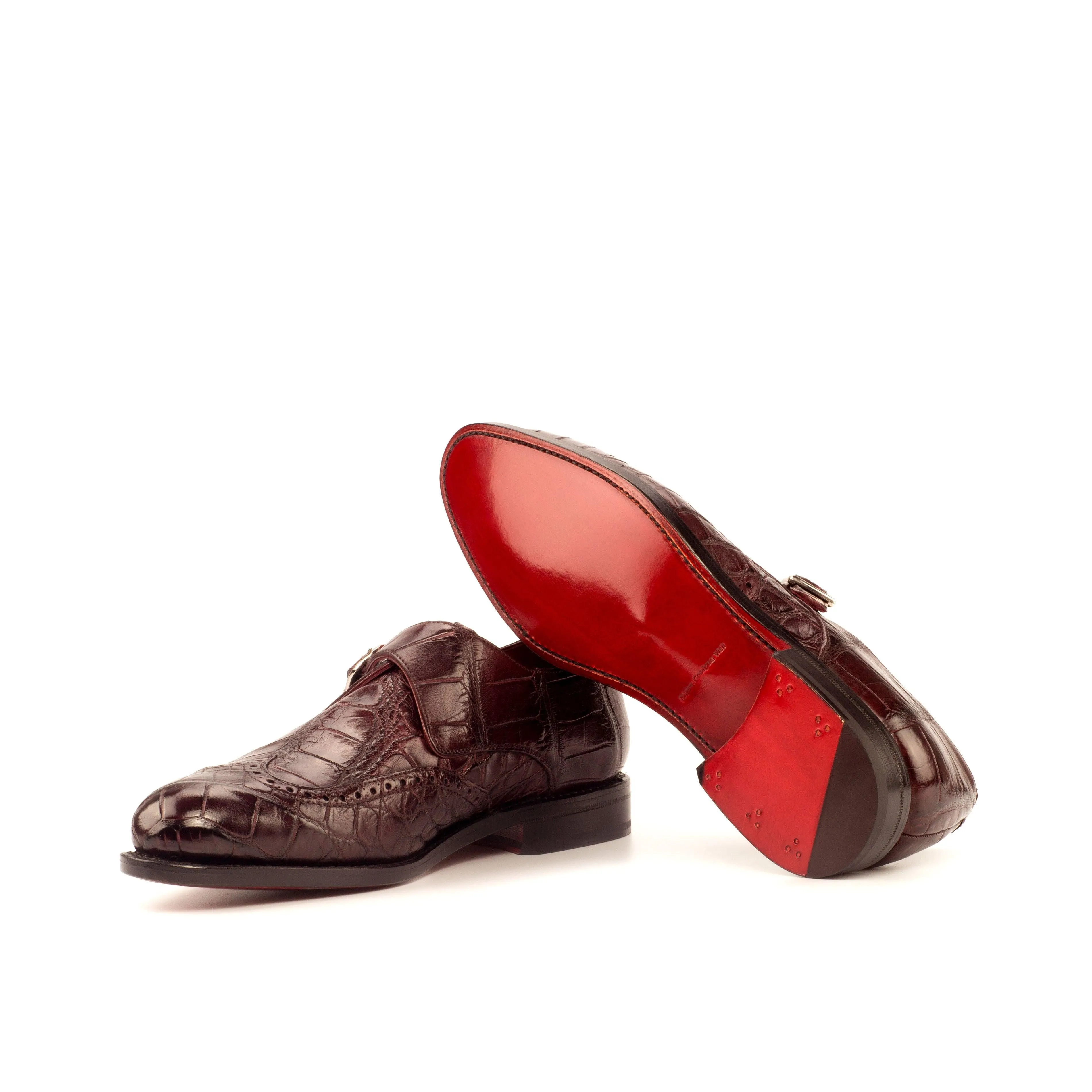 Earth Tone Art Shade Burgundy Alligator Single Monk Shoes