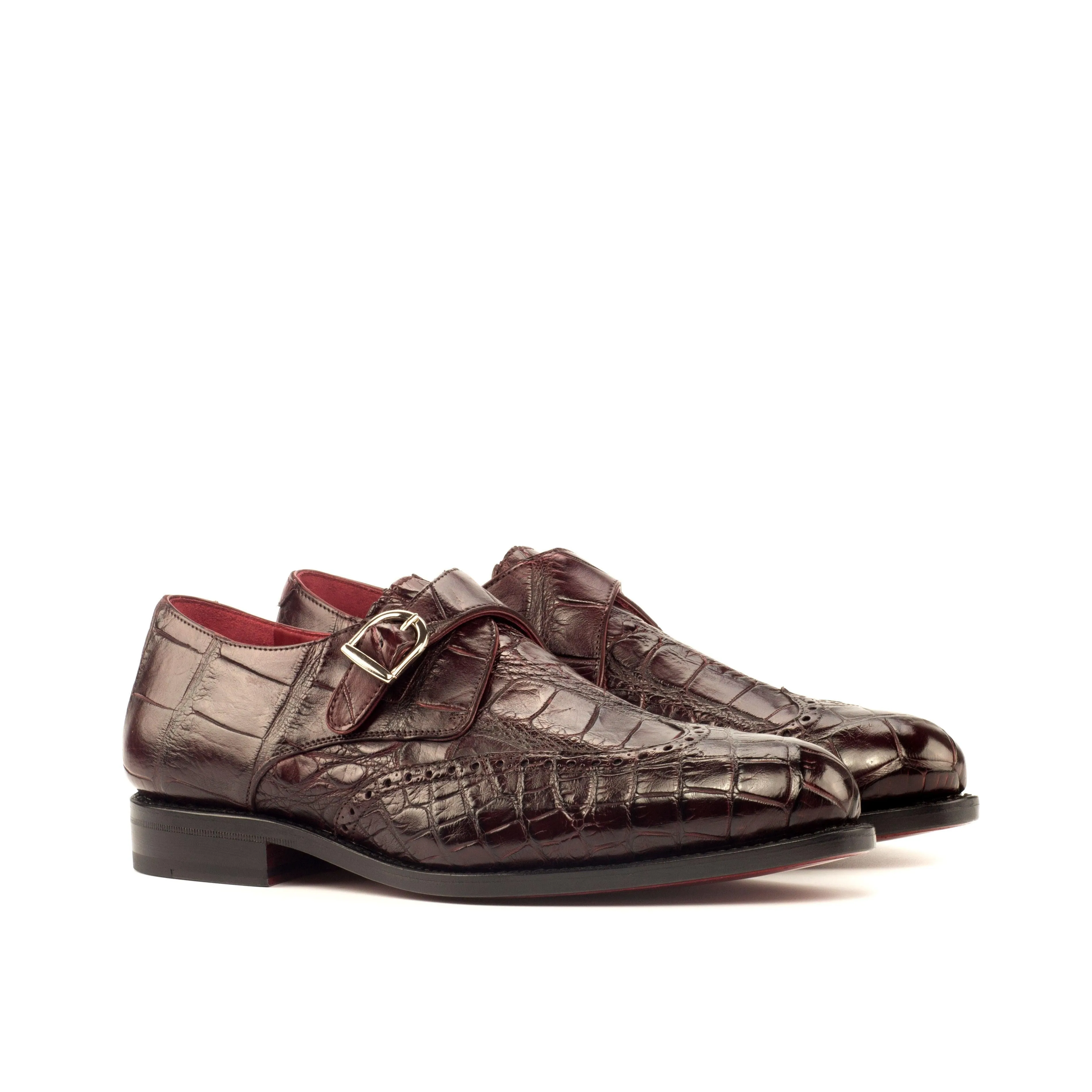 party mode Burgundy Alligator Single Monk Shoes