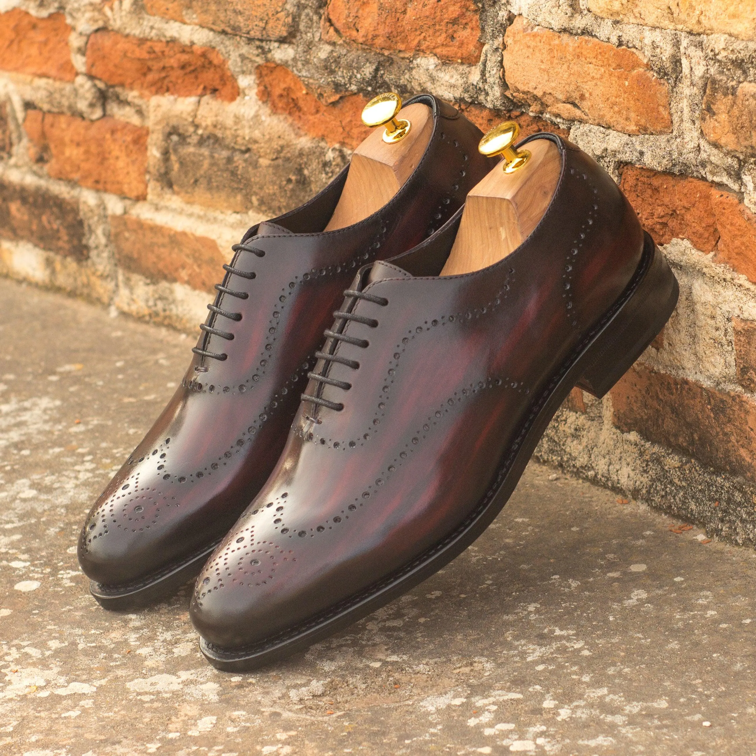 Burgundy Patina Leather Wholecut Shoes Shift Ready Simple Style