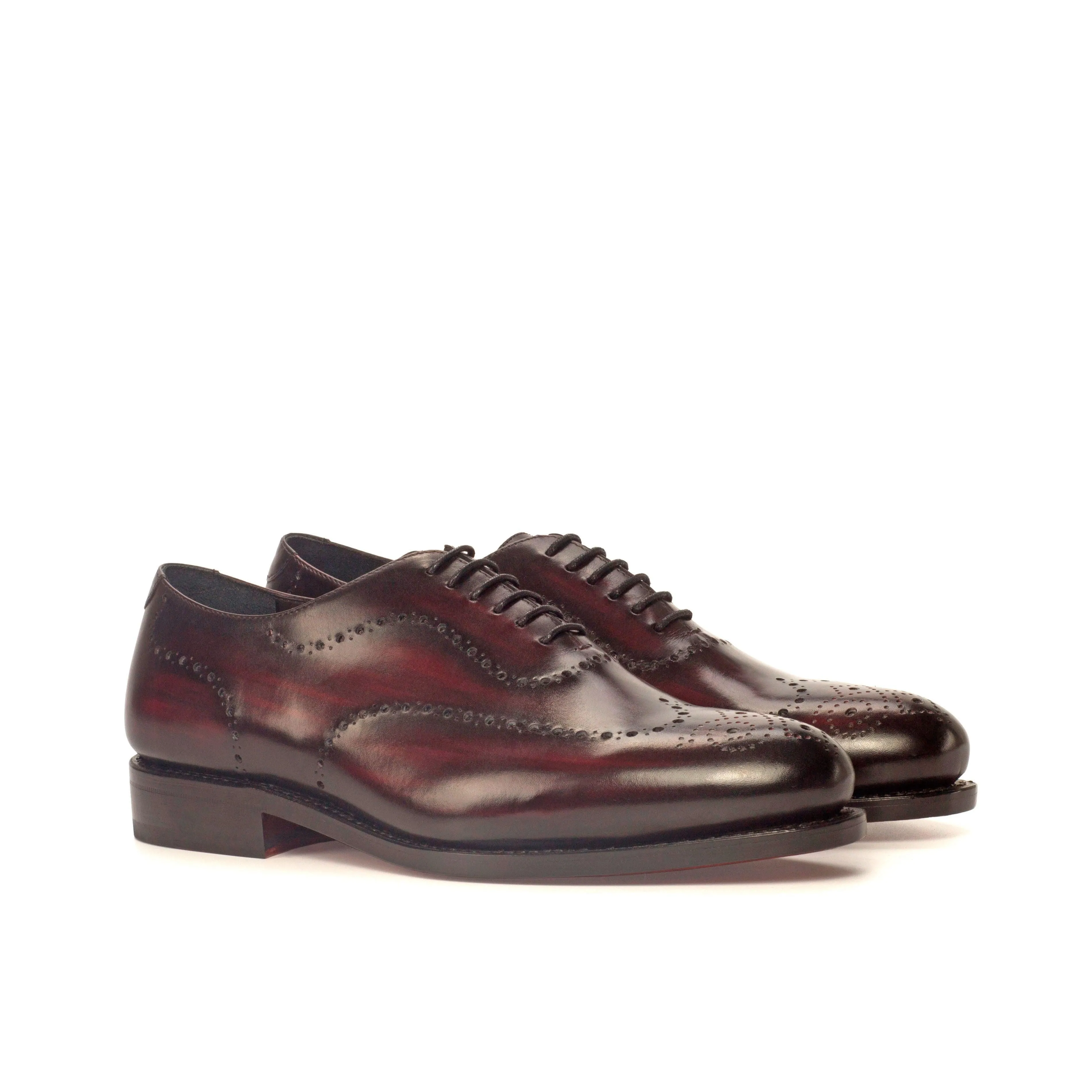 Burgundy Patina Leather Wholecut Shoes Calm Routine