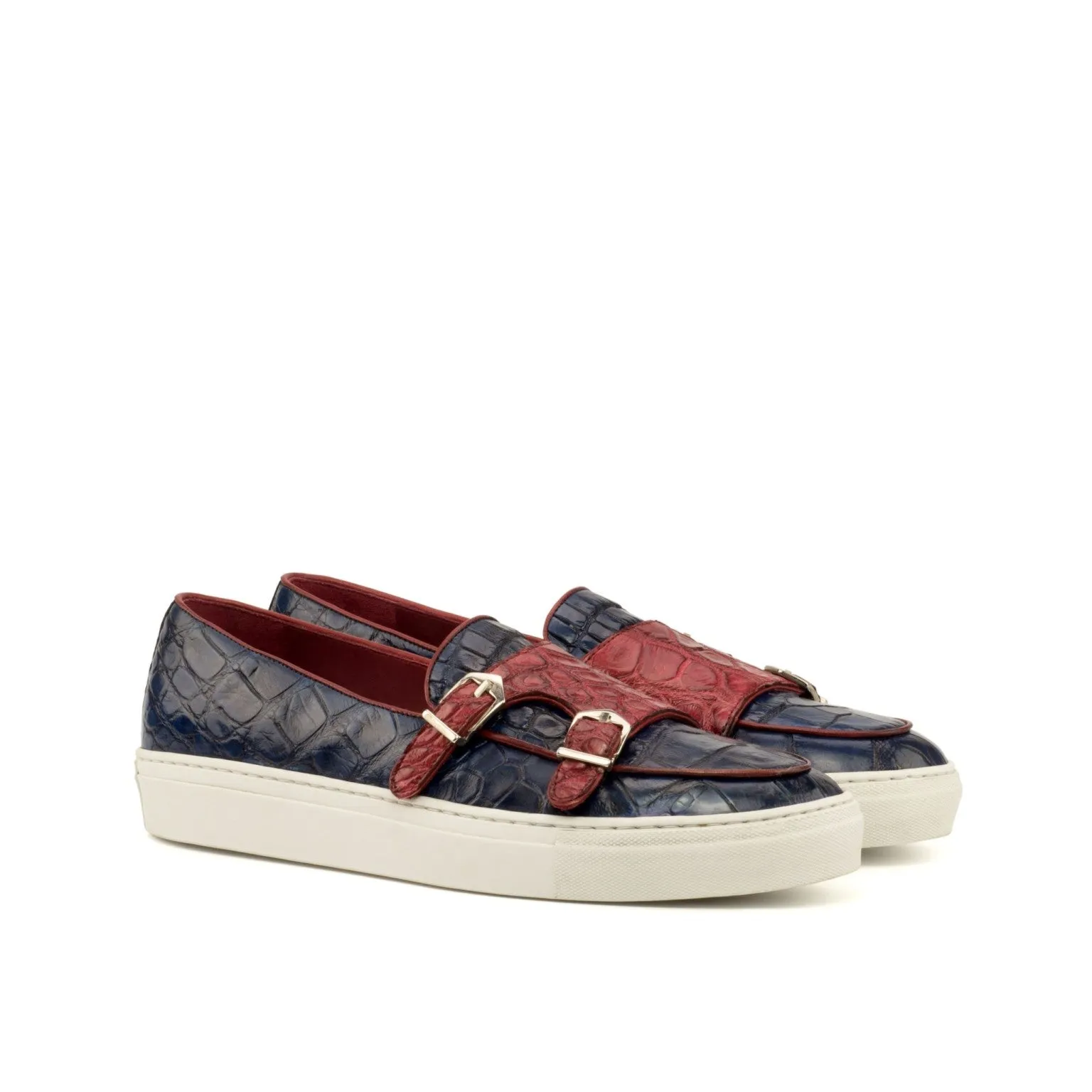 Navy & Red Alligator Double-Monk Sneakers Run Grip Stylish grip