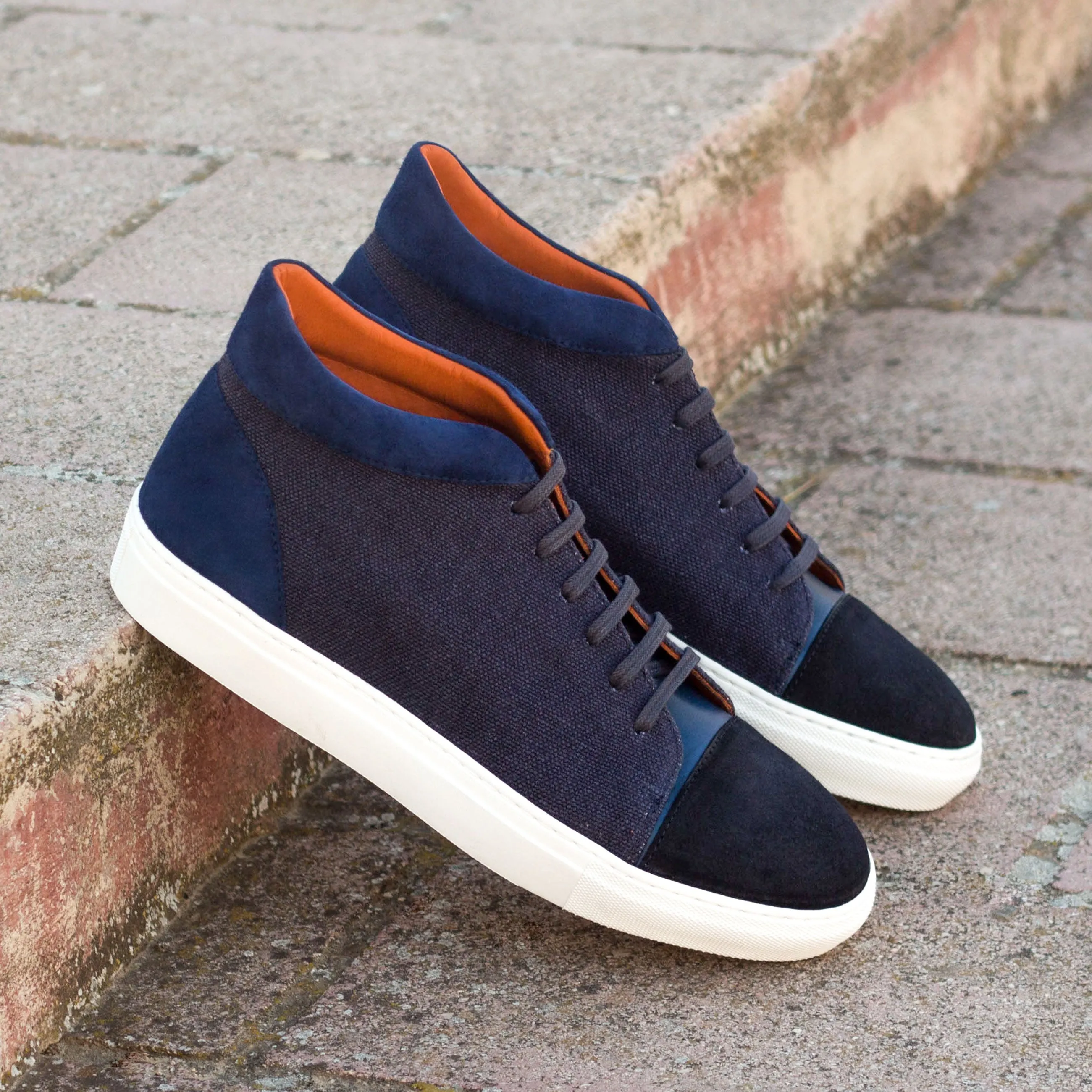 Neutral Walk Classy silhouette Navy Linen, Suede & Leather High-Top Sneakers