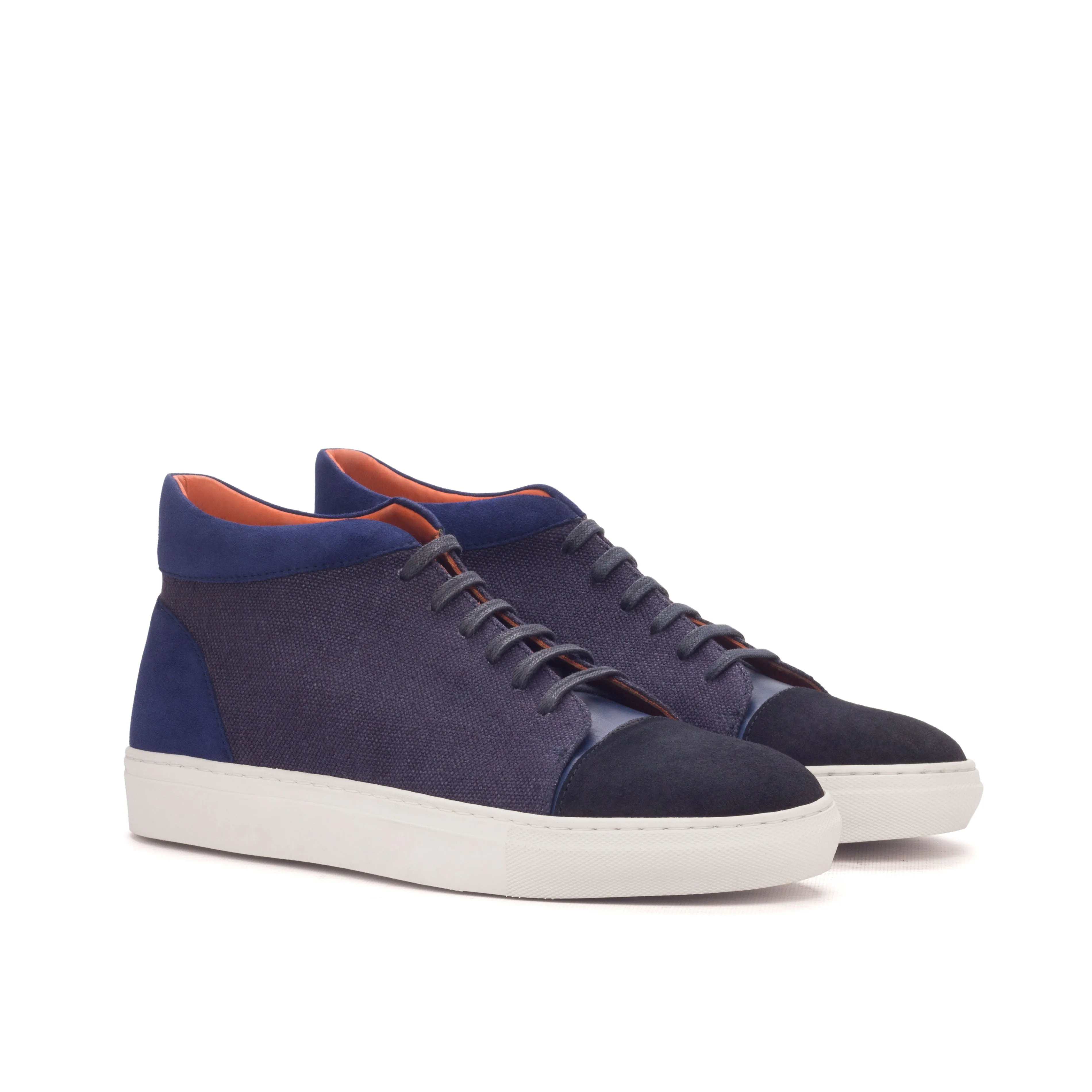 Navy Linen, Suede & Leather High-Top Sneakers Traction lugs Glam support