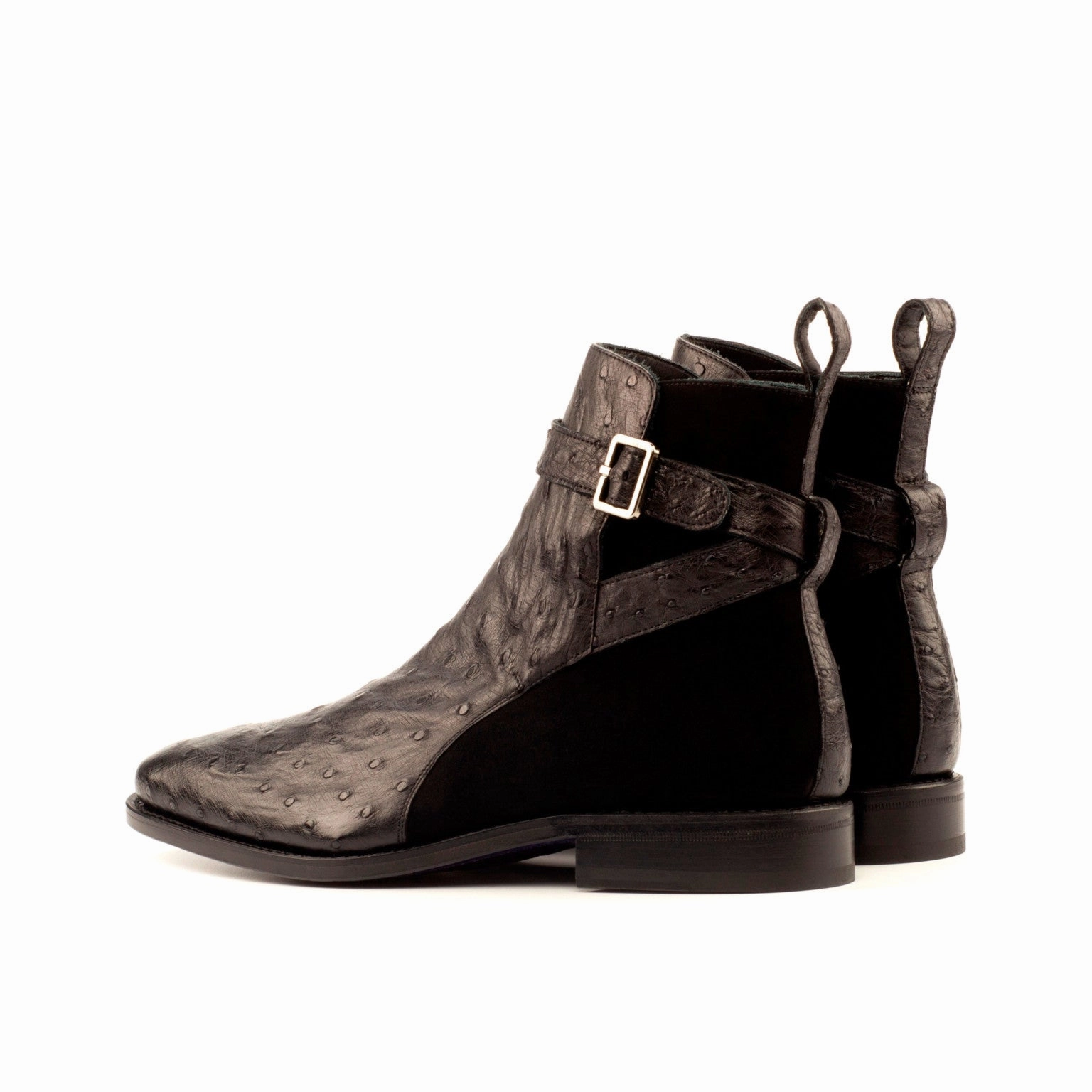Black Ostrich & Suede Jodhpur Boots High Traction Adventure Journey Protective Lining