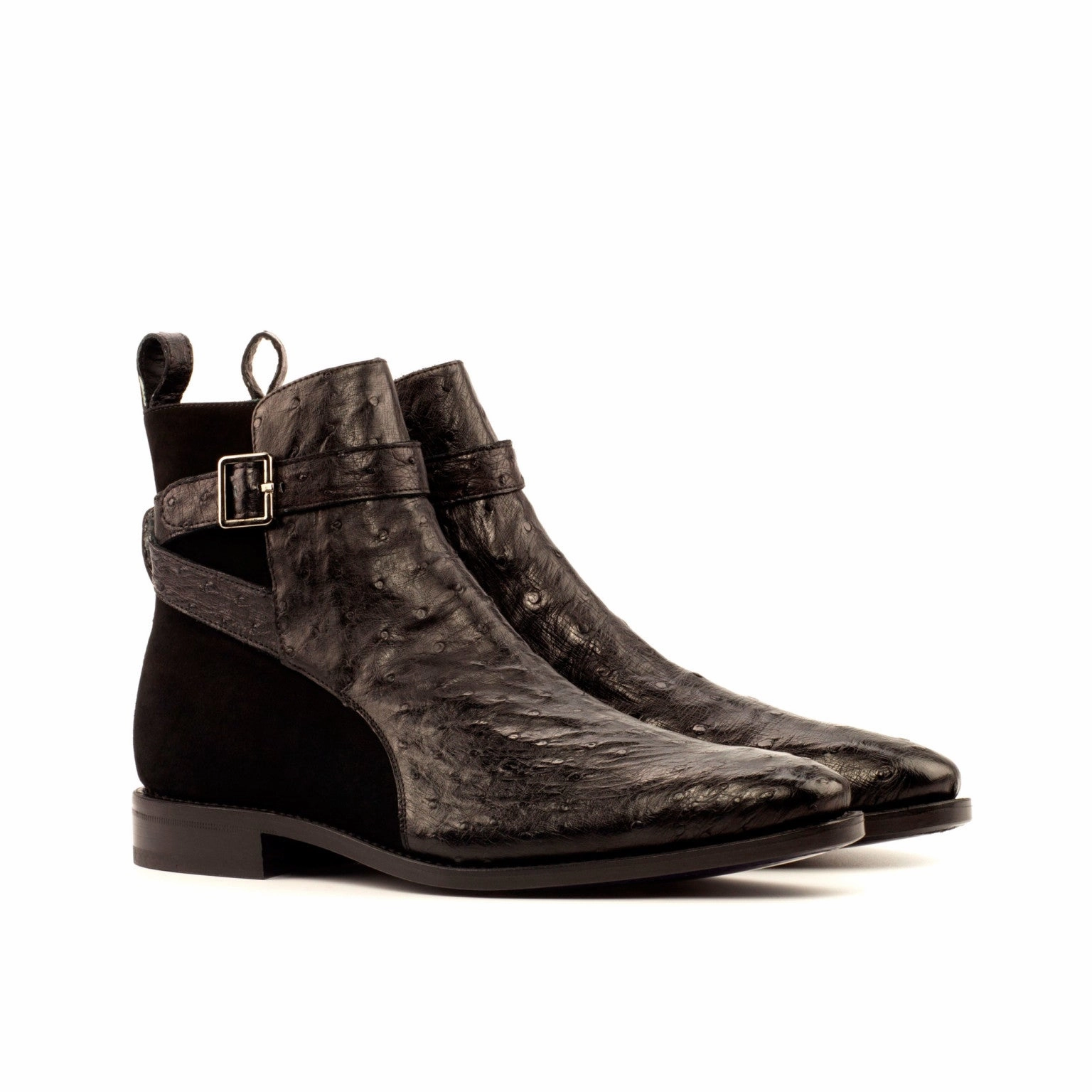 Black Ostrich & Suede Jodhpur Boots Stylish Option SlipResistant