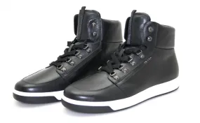 Heat Sealed Reinforcements Structured wear Prada Men's Black Leather High-Top Sneaker 4T2783