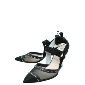 Fendi Black Mesh Colibri Slingback Pumps 38 Quick Step Block Walk