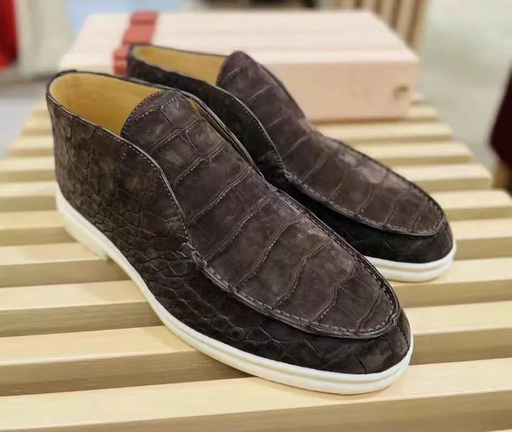 Preppy Tone Nubuck Crocodile Shoes Men's Crocodile Leather Lace-Up  Dress Shoes