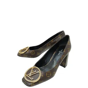 Louis Vuitton Monogram Madeleine Block Heel Pump 37 Slip Safe