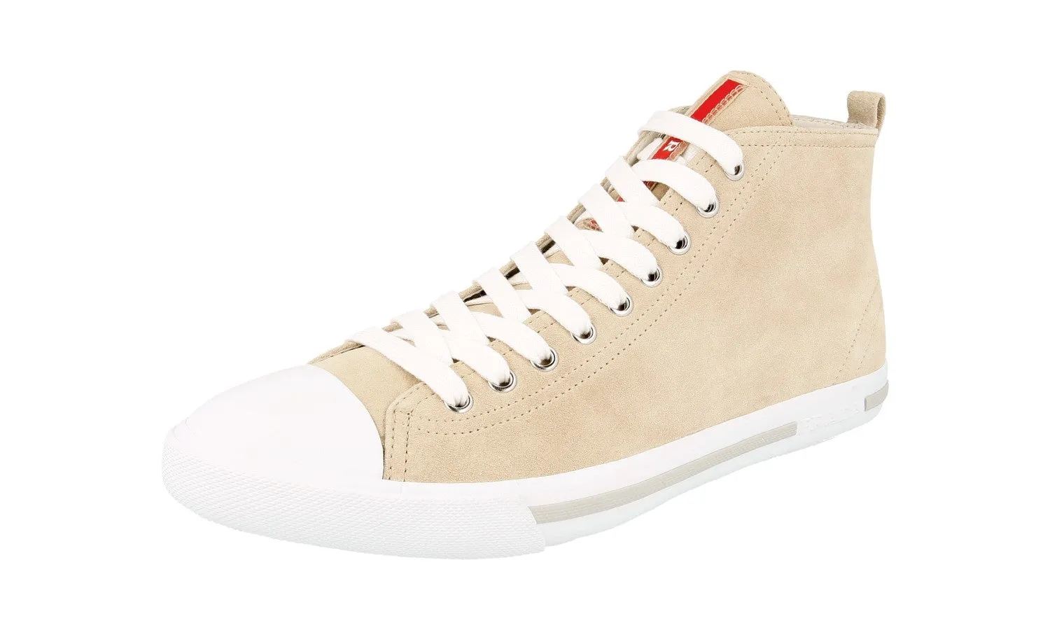 Prada Men's Beige Leather High-Top Sneaker 4T2583 Sneaker Accessories Slip Resistant Surface