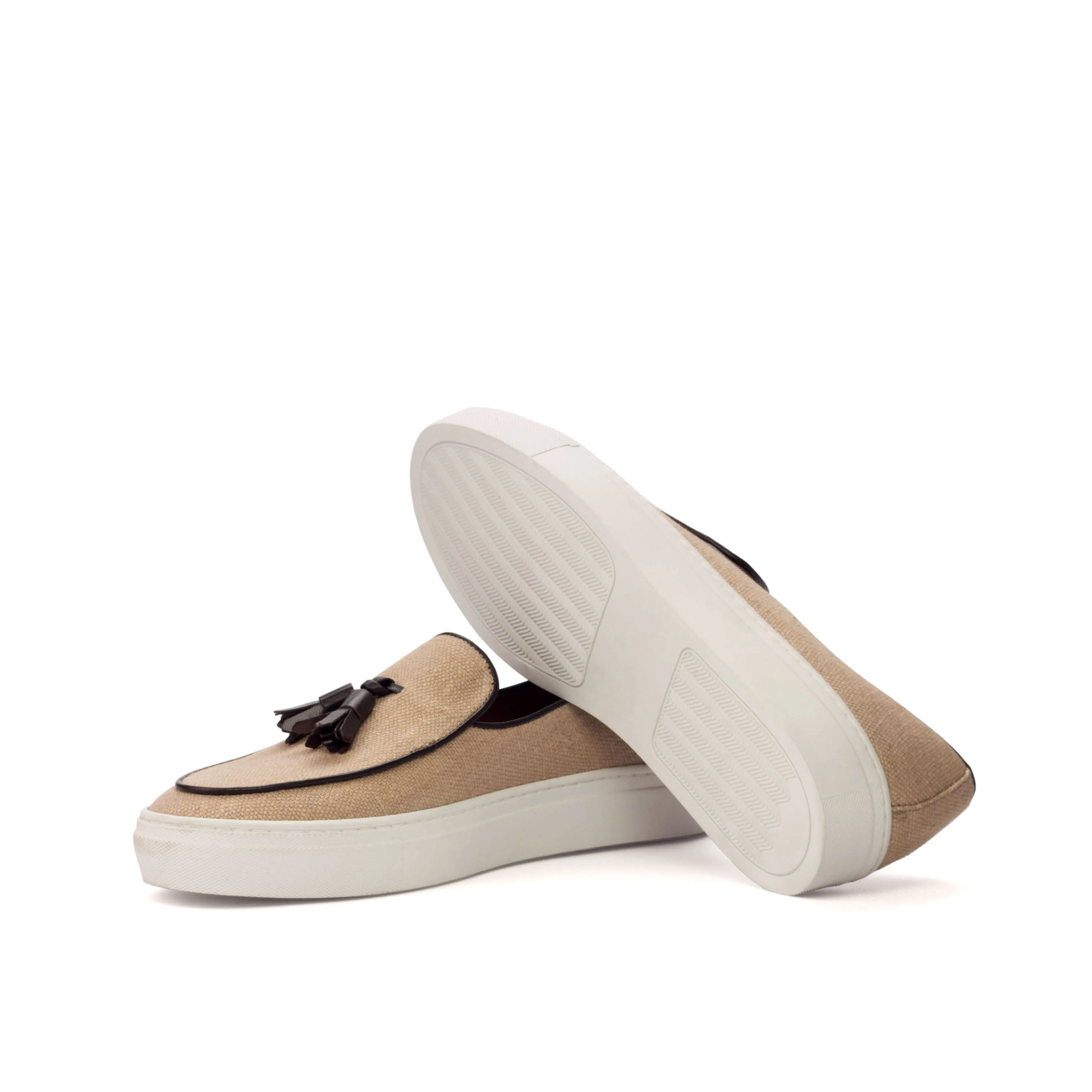 Tan Linen Belgian Sneakers Cozy Padding
