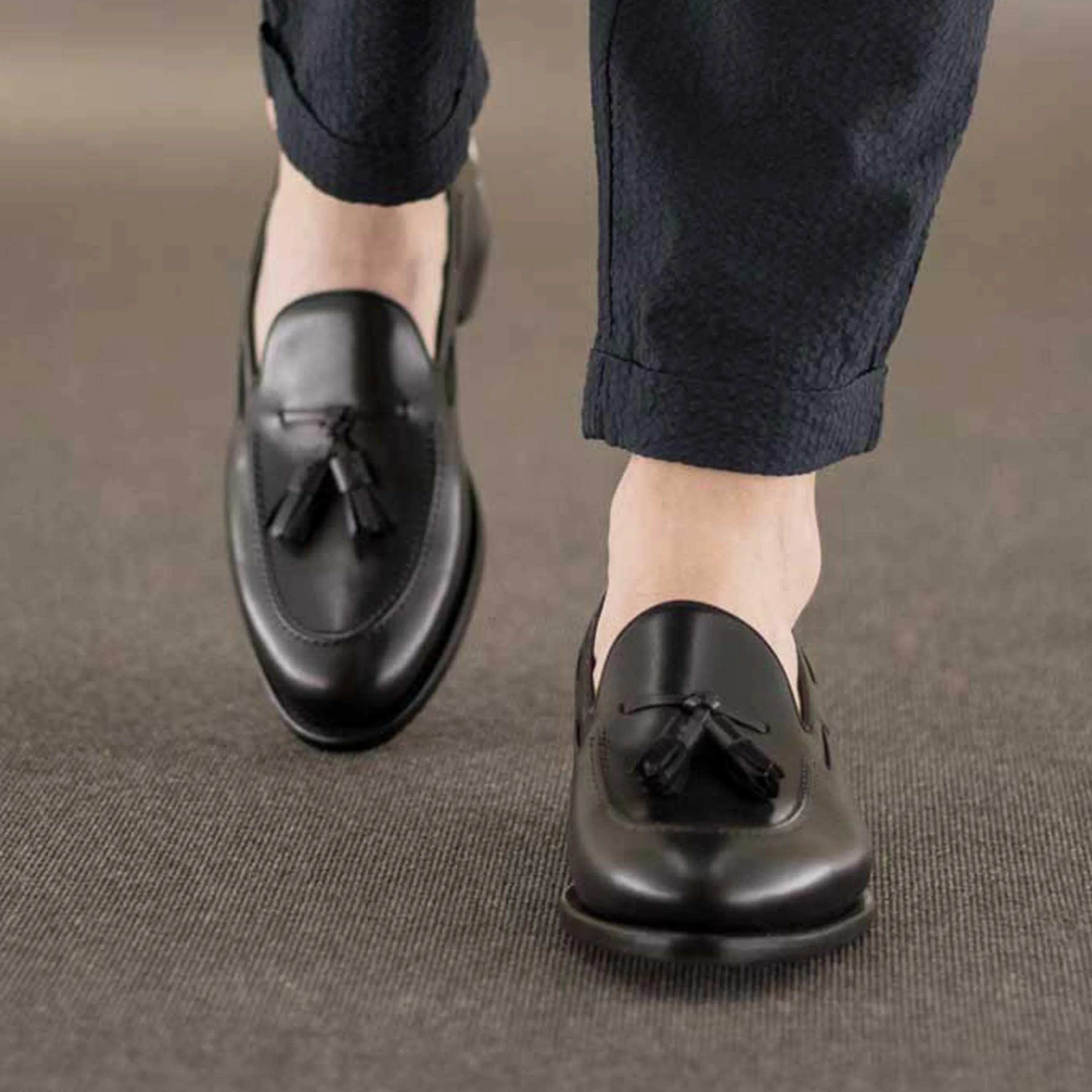 Tassel Loafer black box calf Elegant Casual Shoes Everyday Comfort Leather