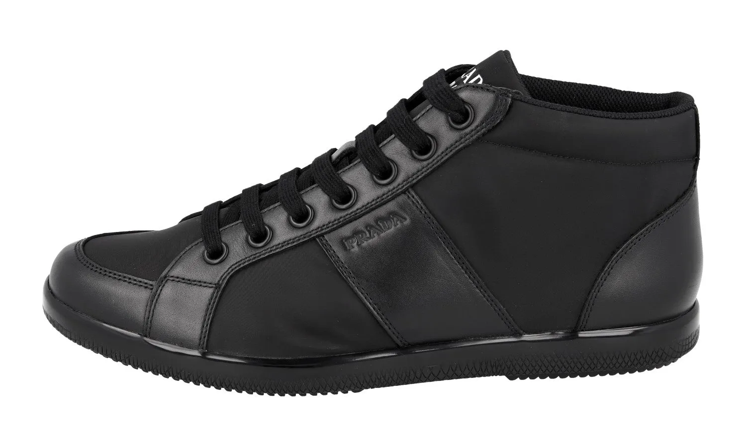 Essential Look Prada Men's Black Leather Offshore High-Top Sneaker 2TG195