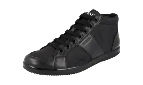 Prada Men's Black Leather Offshore High-Top Sneaker 2TG195 Asymmetric Lacing System