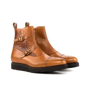 Cognac Calf & Croco Double-Monk Boots Occasion Shade
