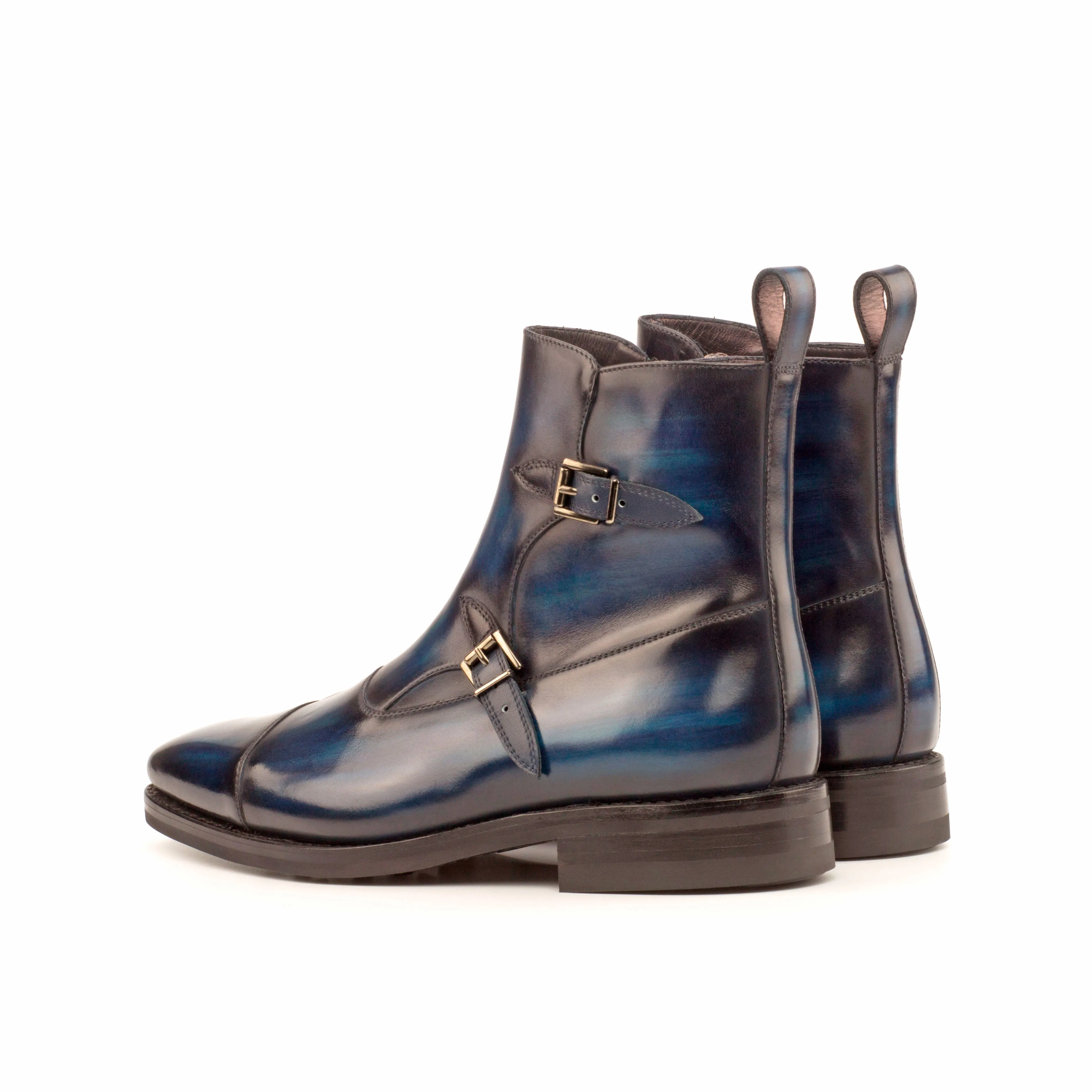 Endless Shade Navy Patina Leather Double-Monk Boots