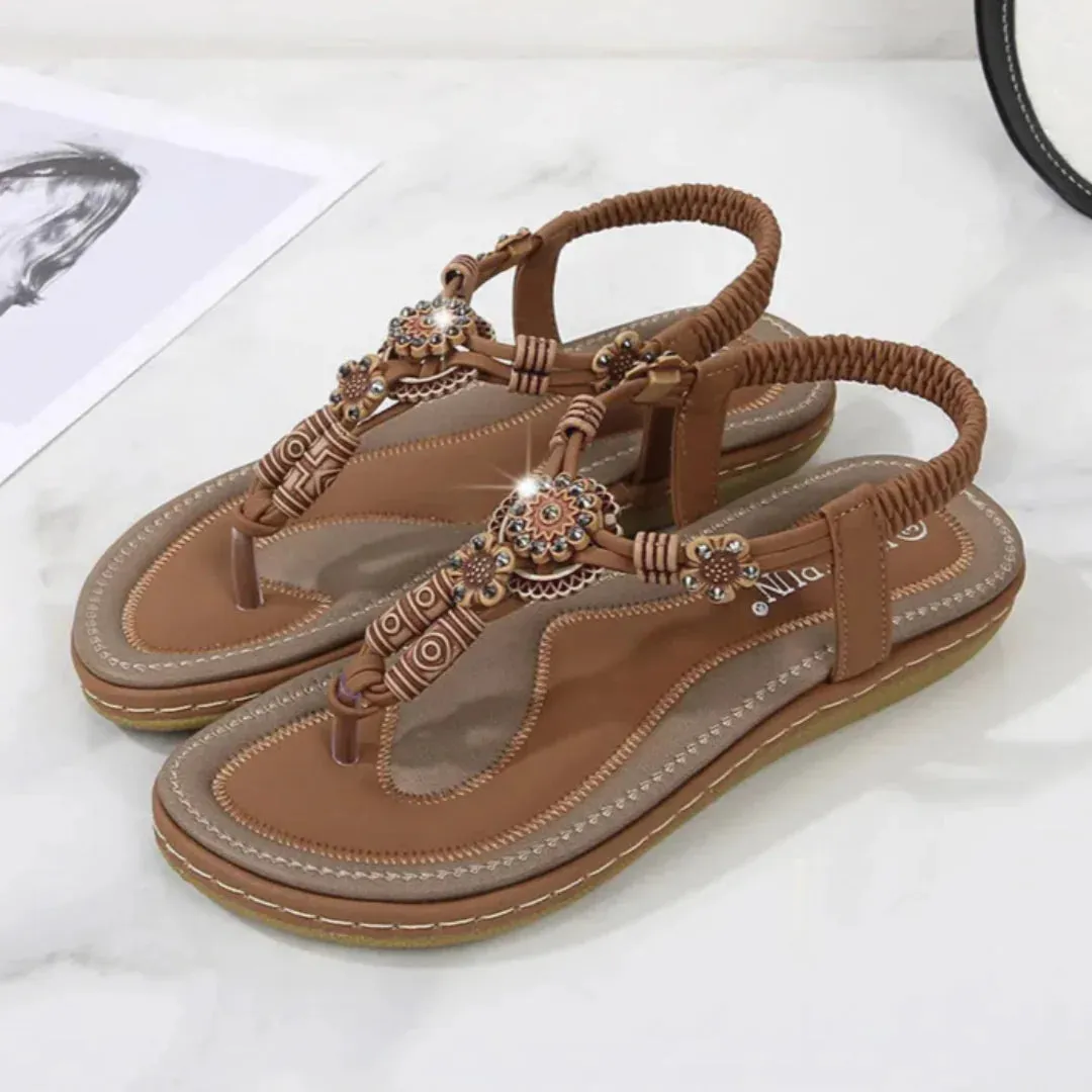 Breathable Upper Millie Beaded Woven Strap Thong Flats
