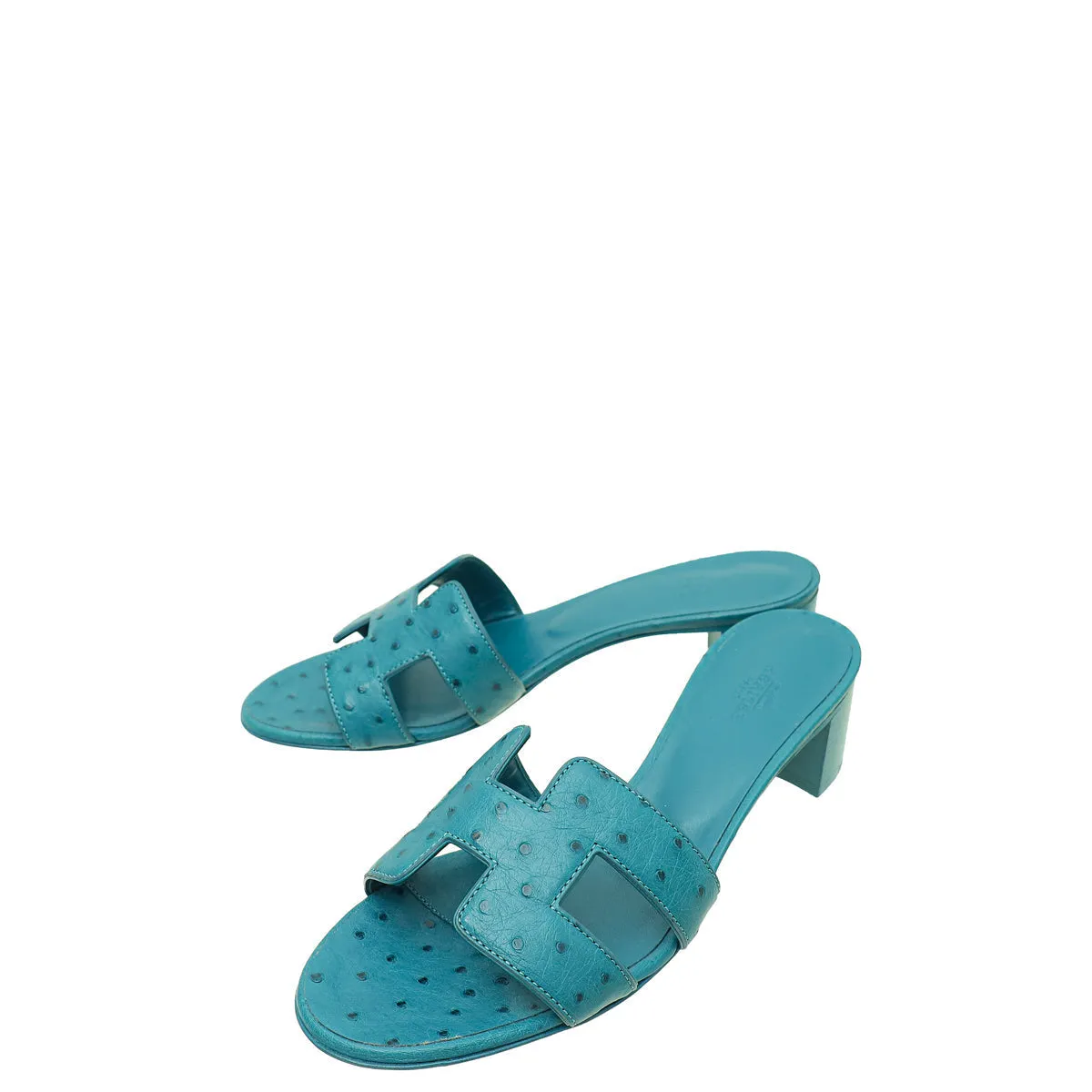 Top quality Hermes Bleu Vif Ostrich Oasis Sandal 37 Skin Soft Hill Tough