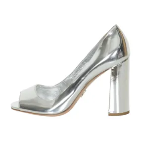 Prada Chrome Peep-Toe Pumps Hiking Cushioned Footbed