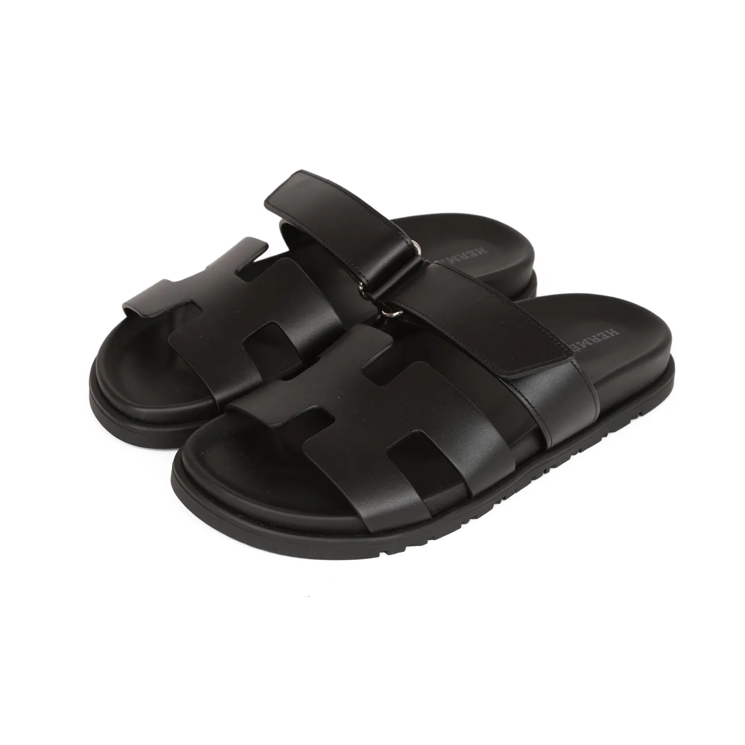 Top quality Hermes Chypre Sandals Black Calfskin 37 Ultra Light Urban Walkers Waterproof Travel Light