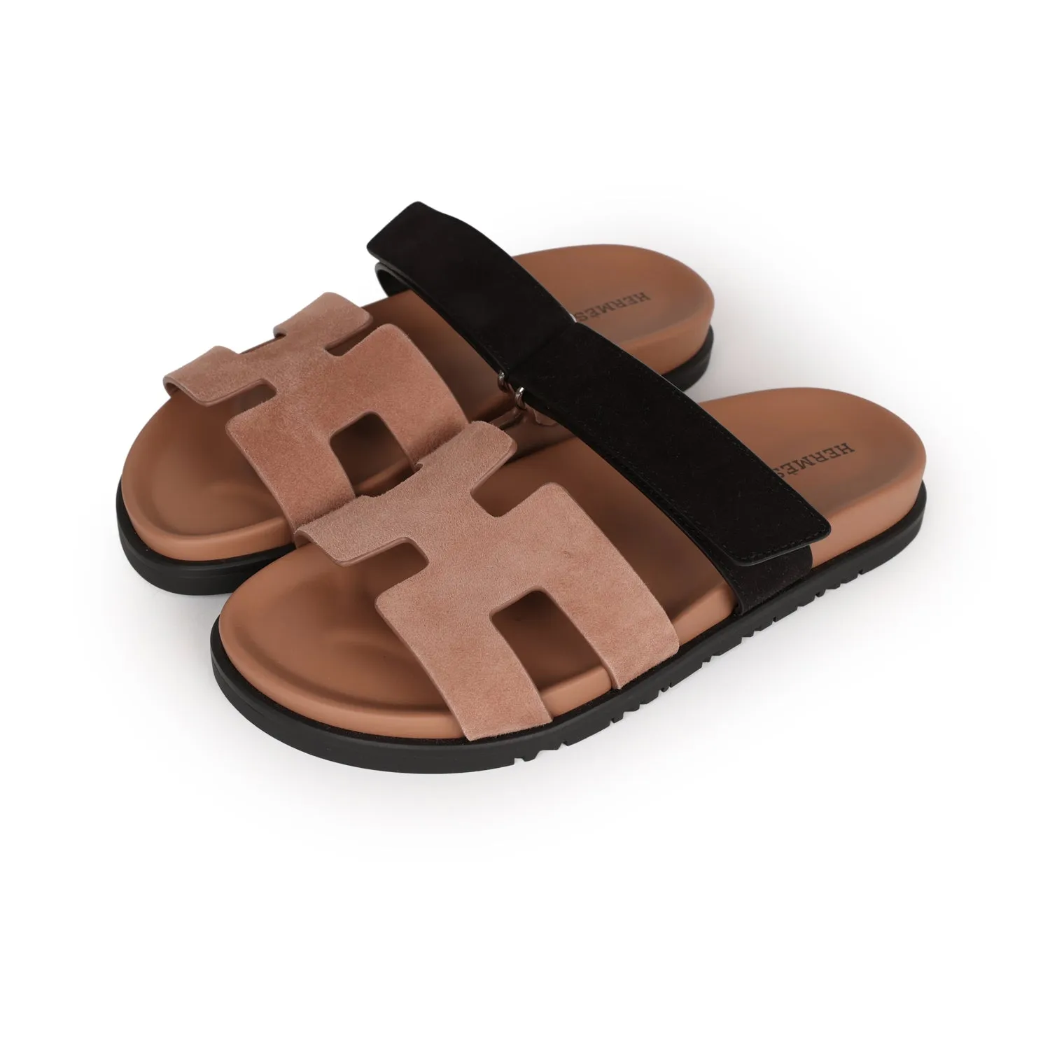 Top quality Hermes Chypre Sandals Rose Perle and Black Suede 38 EU Hot Mood Breathable Material