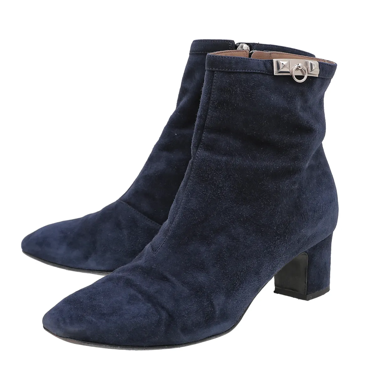 Strong Step Top quality Hermes Navy Blue Suede Power Ankle Boots 38