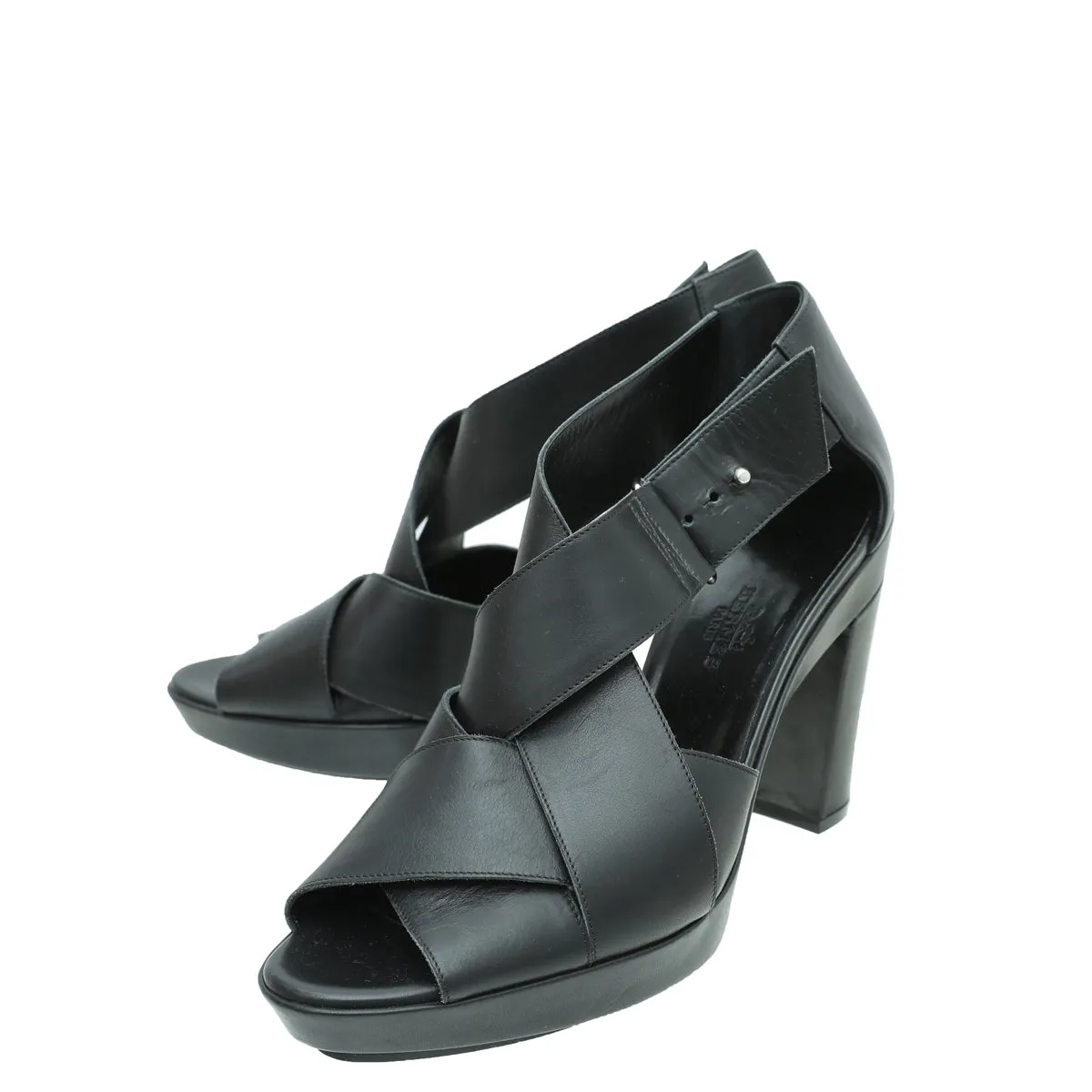 Comfort Lining Dry Fast Top quality Hermes Noir Cross Strappy Platform Sandal 38.5