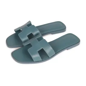 Top quality Hermes Oran Sandals Bleu Pinede Calfskin 37 Lace Up