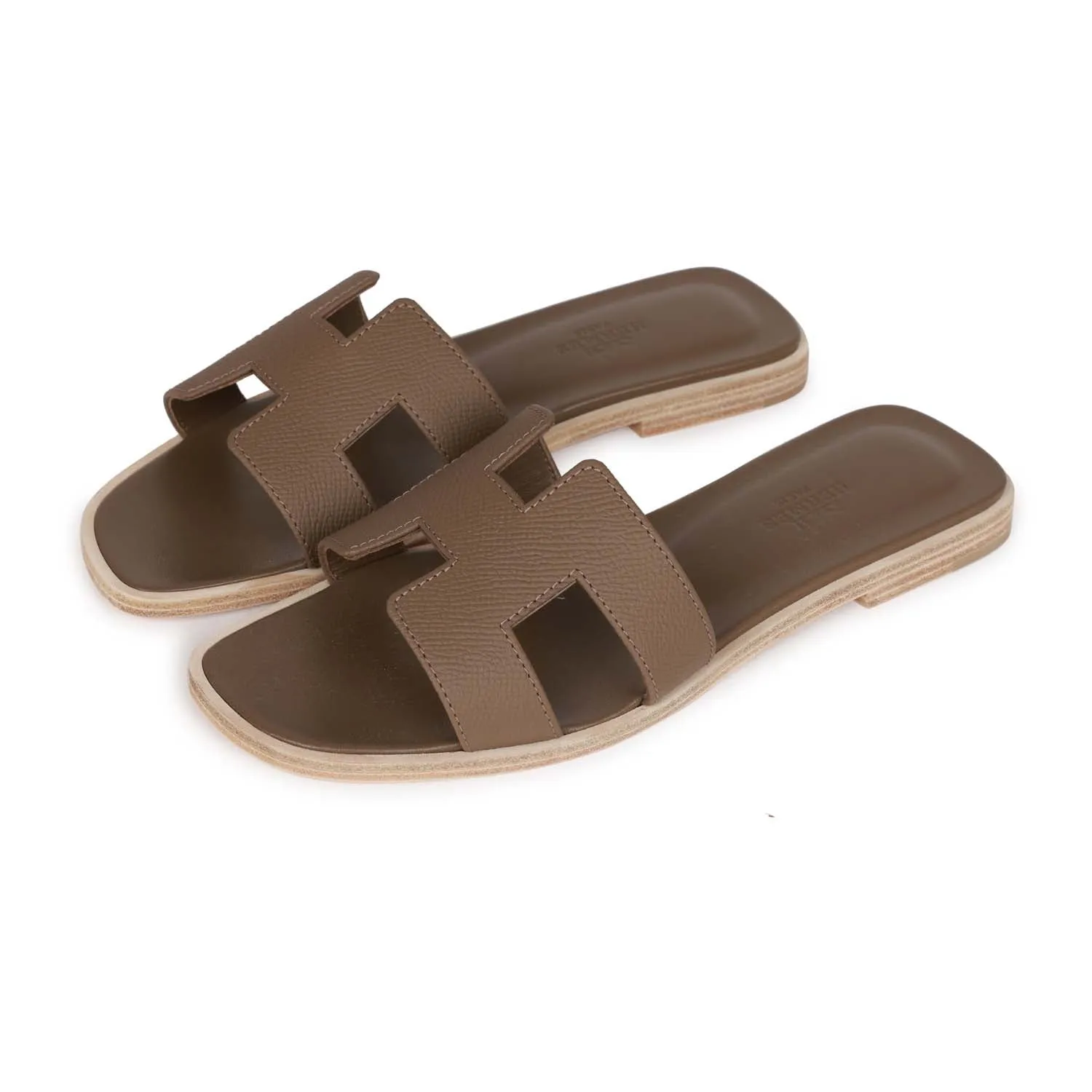 Month Strong Top quality Hermes Oran Sandals Etoupe Epsom 35