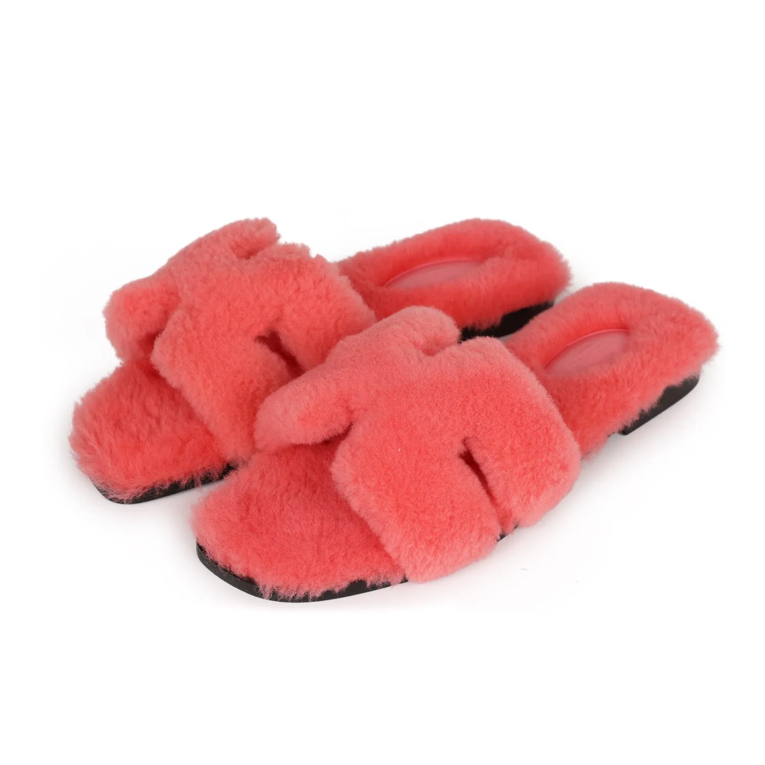 Rapid Motion Top quality Hermes Oran Sandals Rose Du Desert Shearling 37