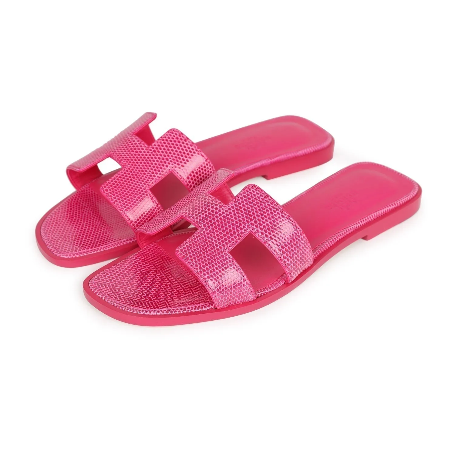 Rock Path Mix Hue Top quality Hermes Oran Sandals Rose Flash Lizard 37