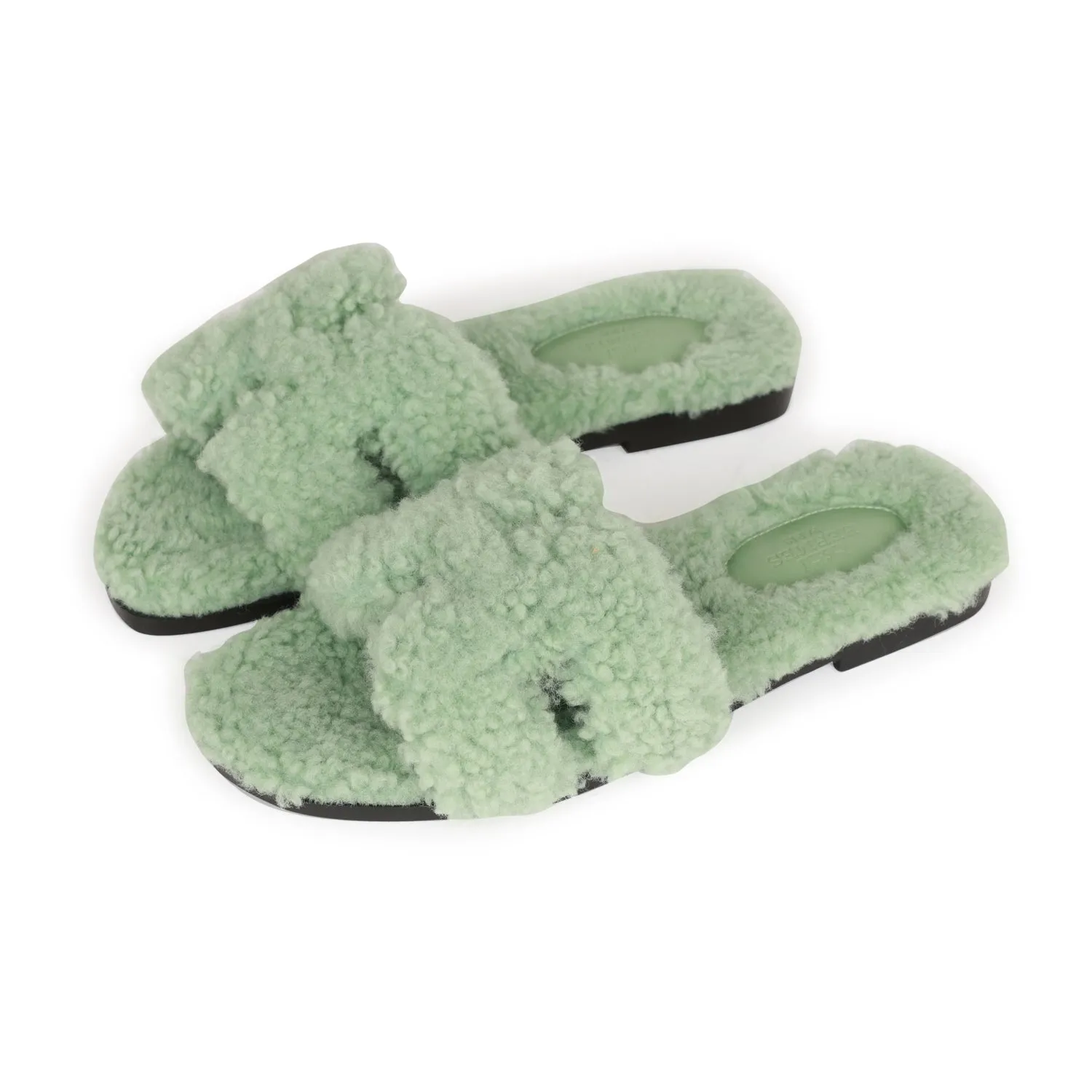 Flexible Fit Busy Professionals Day Long Top quality Hermes Oran Sandals Vert D'eau Woolskin 35