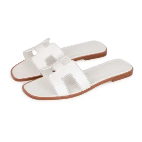 Top quality Hermes Oran Sandals White Box Calfskin 38 Style Base