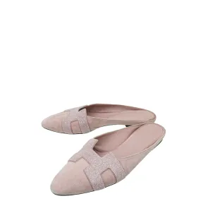 Top quality Hermes Pink Suede Roxane Mules w/Crystal Details 38.5 Seamless Fit Work Commute Gloss Finish