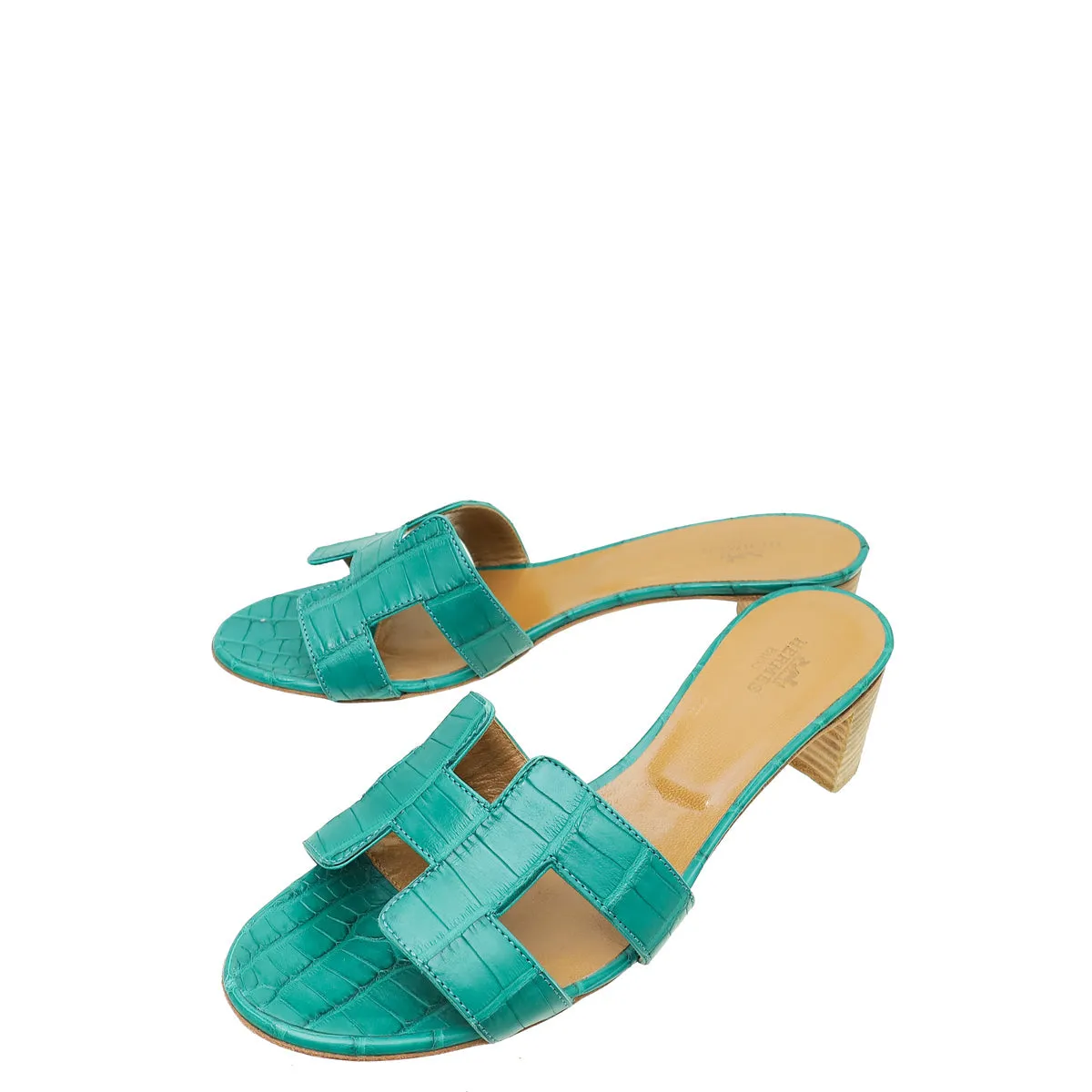 Top quality Hermes Vert Jade Matte Alligator Oasis Sandal 37.5 Formal Mode Wide fit