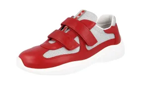 Prada Women's Red Leather Americas Cup Sneaker 1E796E High Mileage