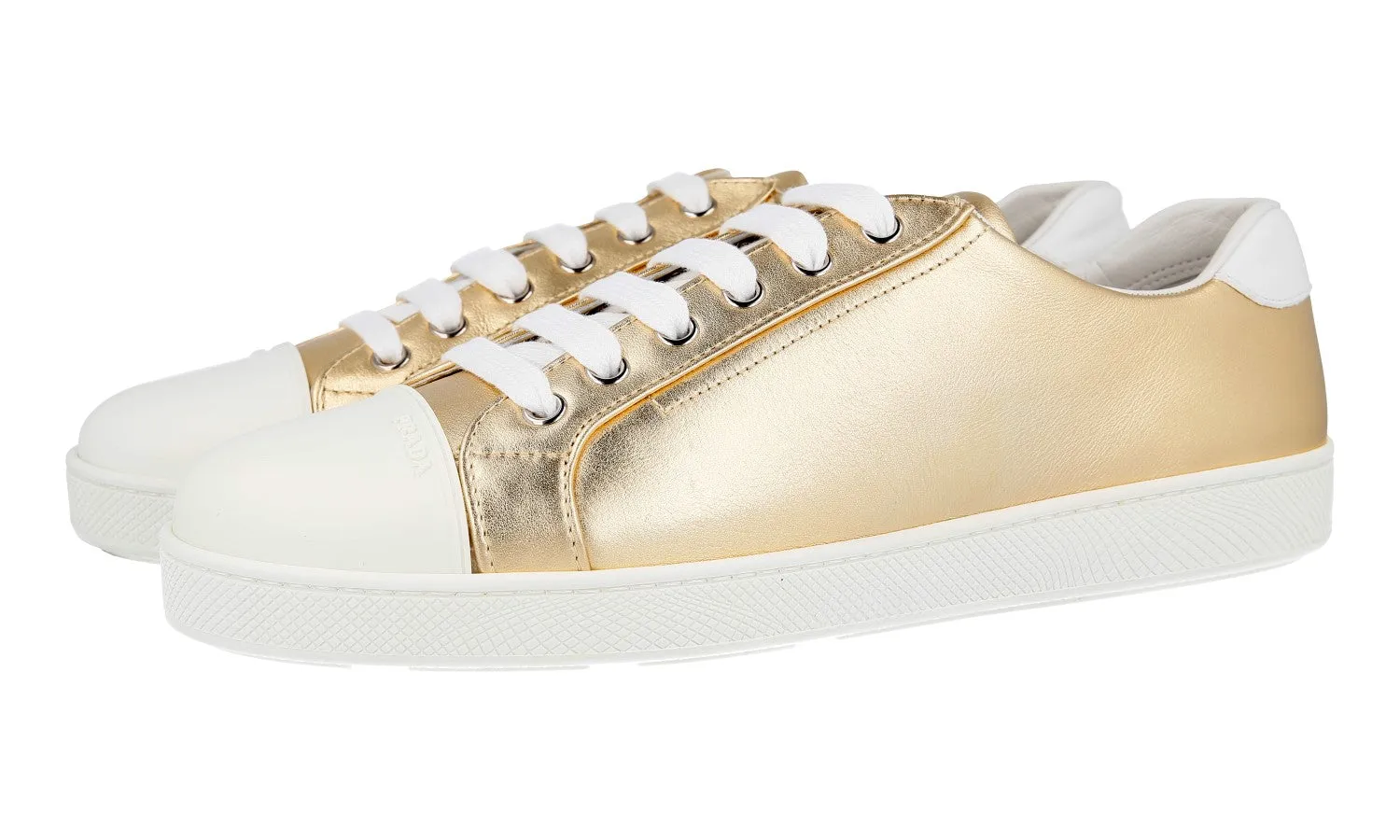 Prada Women's Gold Leather Sneaker 1E663I Elastic tongue