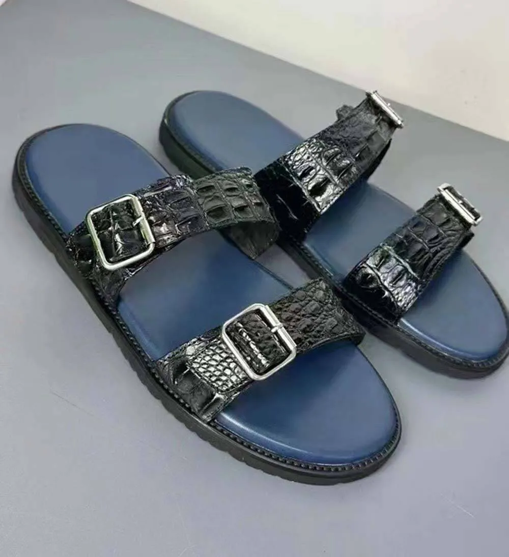 Crocodile Shoes Crocodile Leather Slippers Black Easygoing Wear