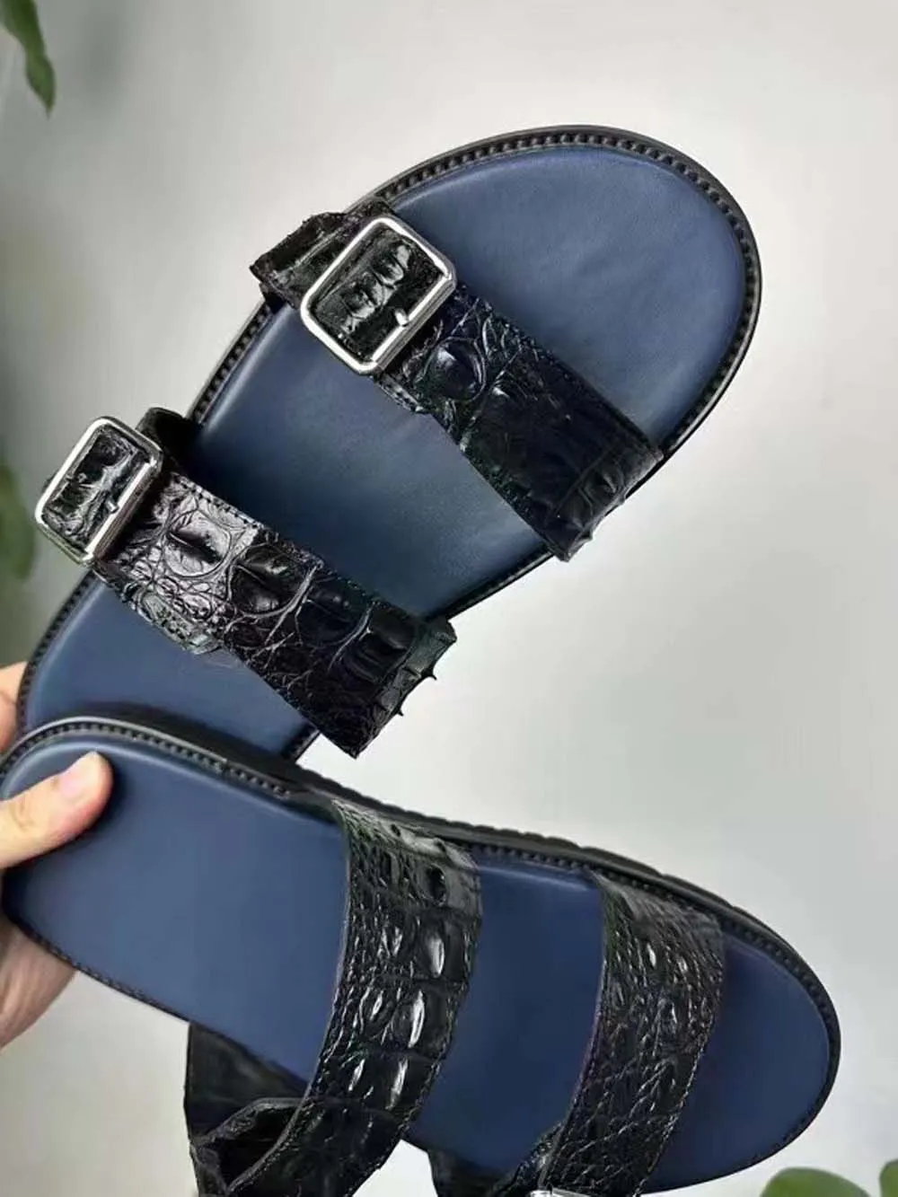 Crocodile Shoes Crocodile Leather Slippers Black Lesson Day