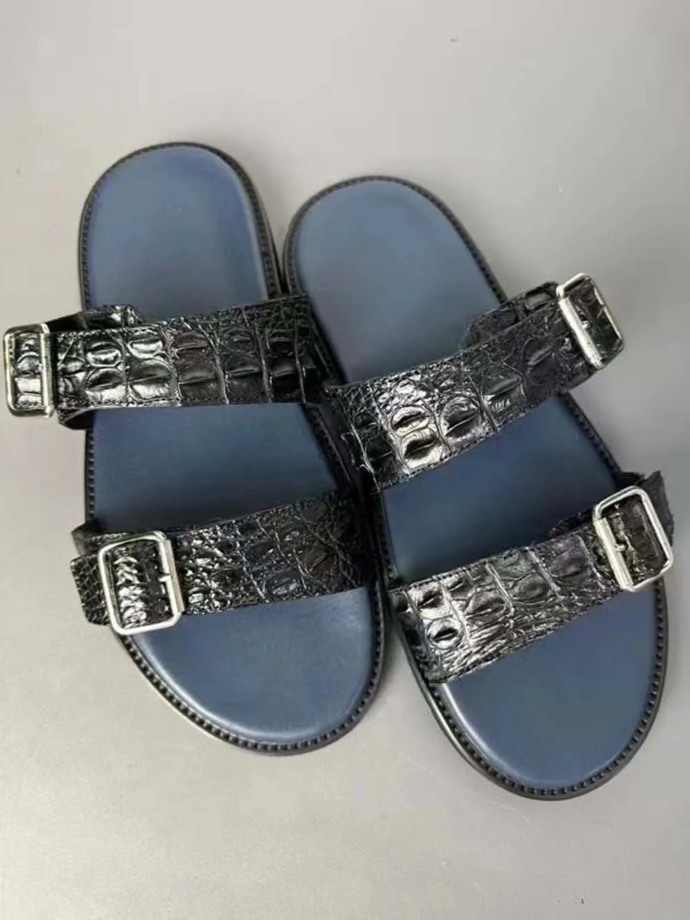 Supportive Comfort Wild Walk Crocodile Shoes Crocodile Leather Slippers Black